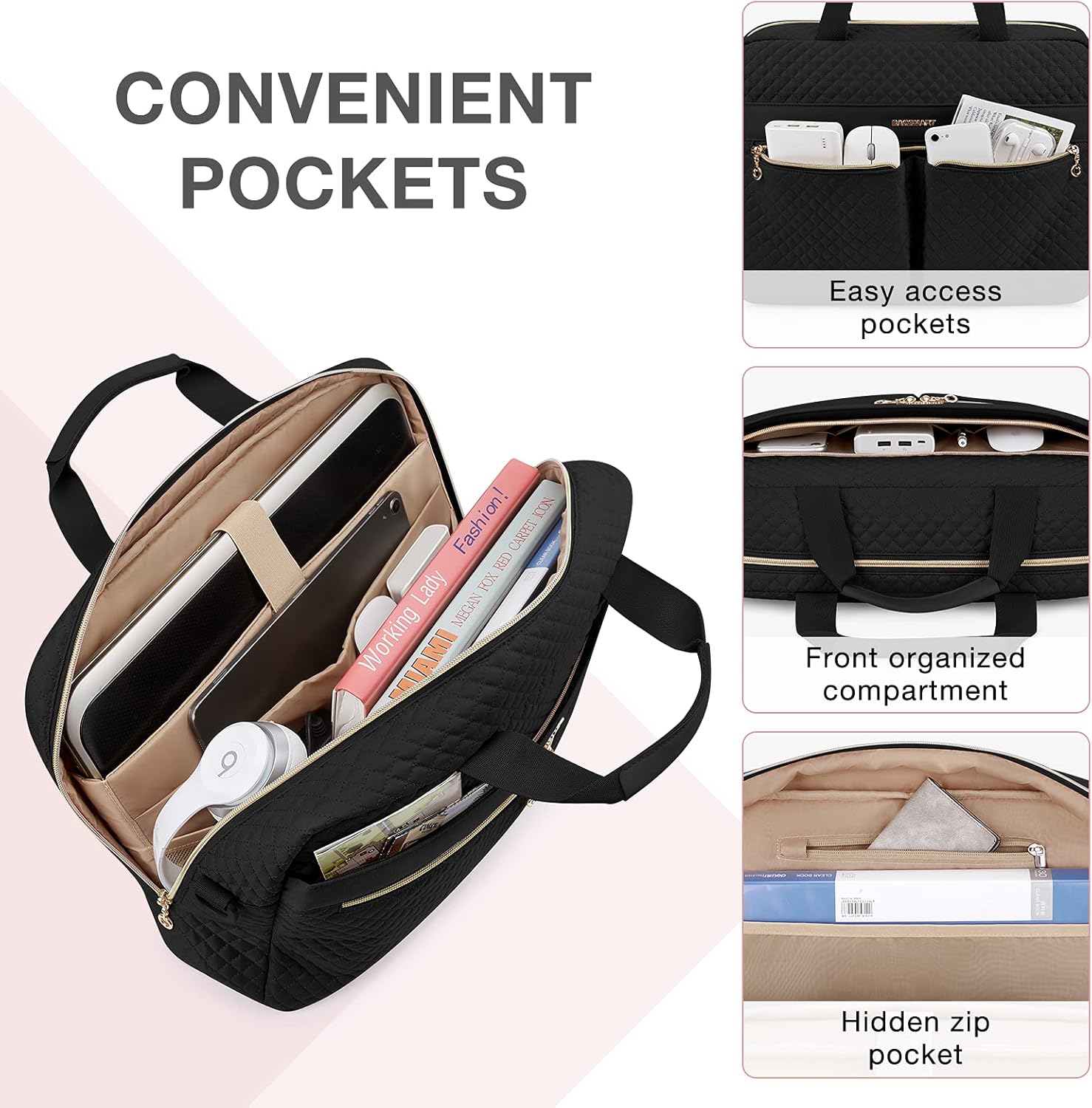 BAGSMART 15.6\/17.3 Inch Laptop Bag, Briefcase for Women Large Laptop Case Computer Bag Office Business Travel - Image 3