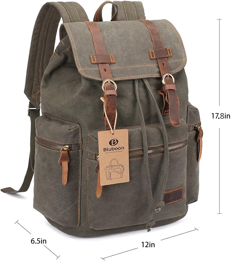 Bluboon Vintage Backpack Leather Trim Casual Bookbag Men Women Laptop Travel Rucksack - Image 8
