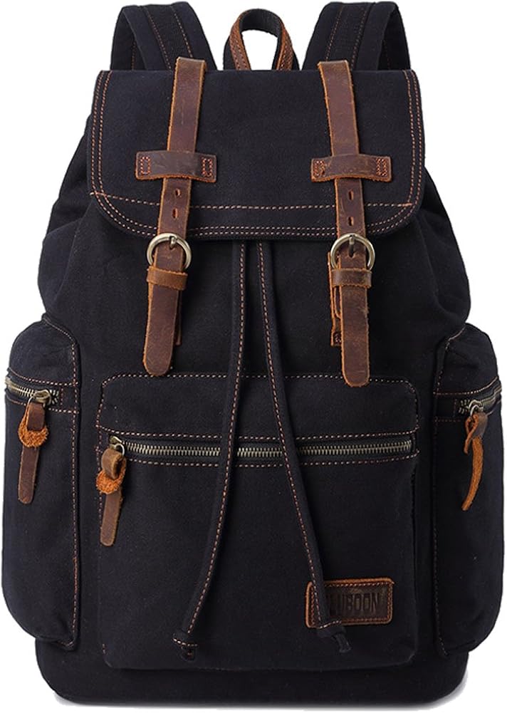 Bluboon Vintage Backpack Leather Trim Casual Bookbag Men Women Laptop Travel Rucksack - Image 13