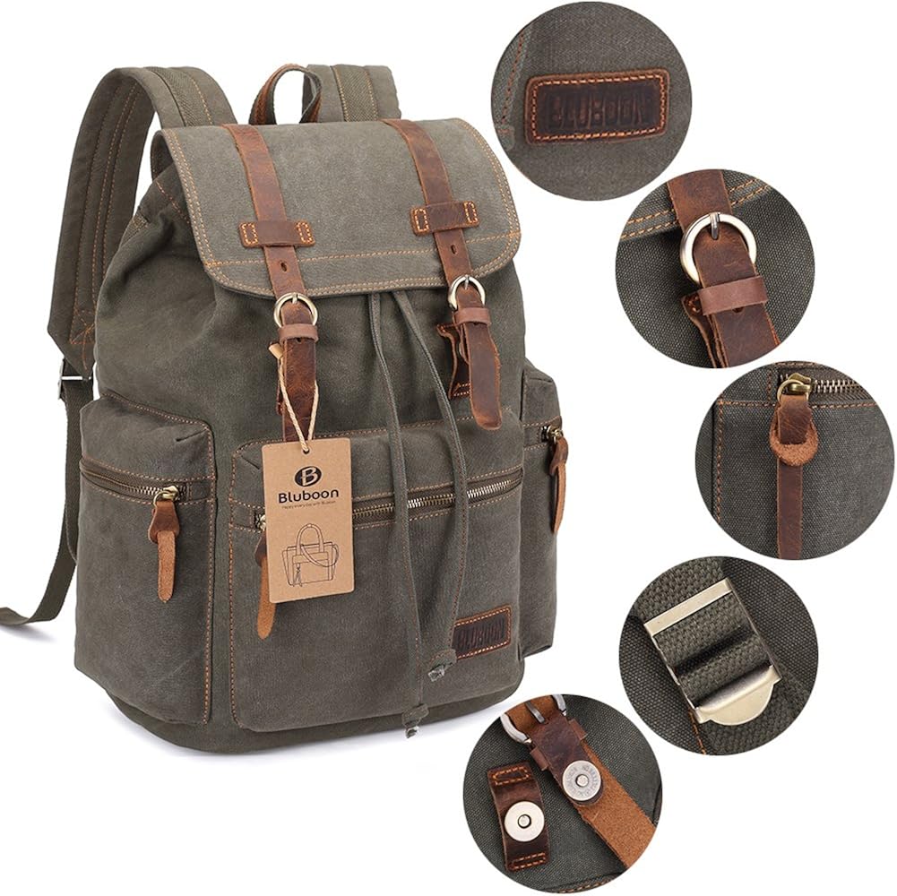 Bluboon Vintage Backpack Leather Trim Casual Bookbag Men Women Laptop Travel Rucksack - Image 3