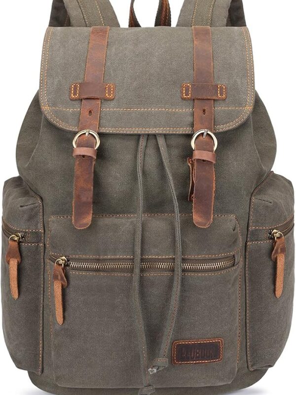 Bluboon Vintage Backpack Leather Trim Casual Bookbag Men Women Laptop Travel Rucksack
