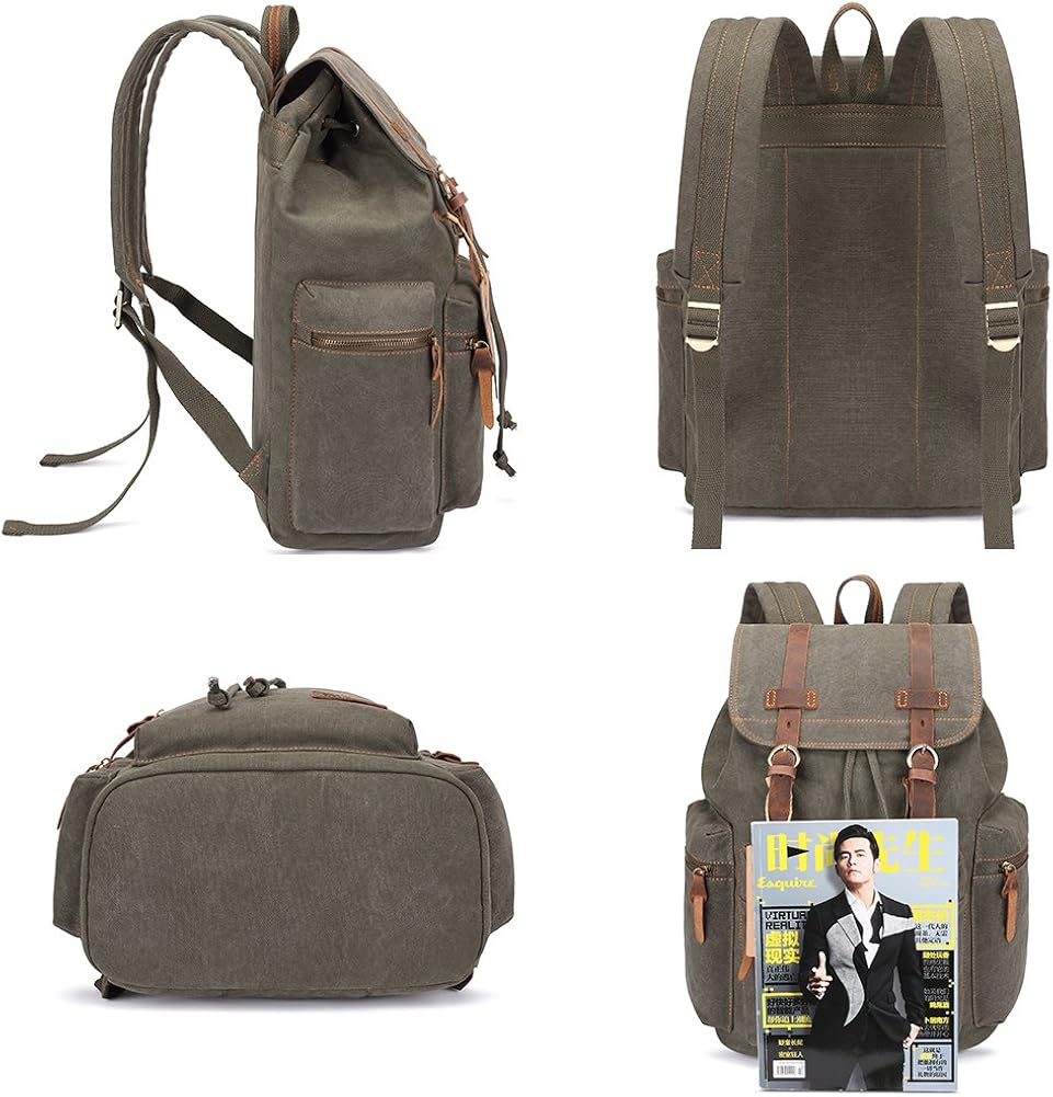 Bluboon Vintage Backpack Leather Trim Casual Bookbag Men Women Laptop Travel Rucksack - Image 5