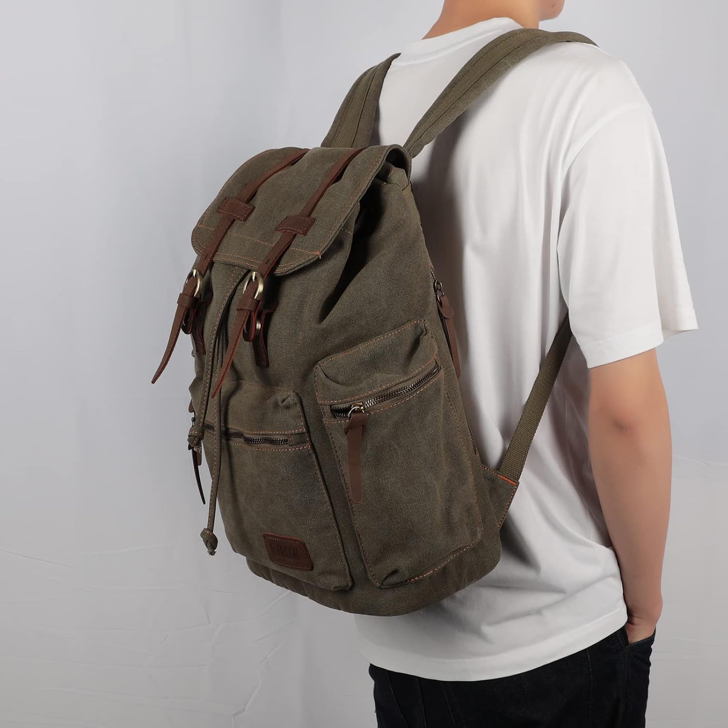 Bluboon Vintage Backpack Leather Trim Casual Bookbag Men Women Laptop Travel Rucksack - Image 2