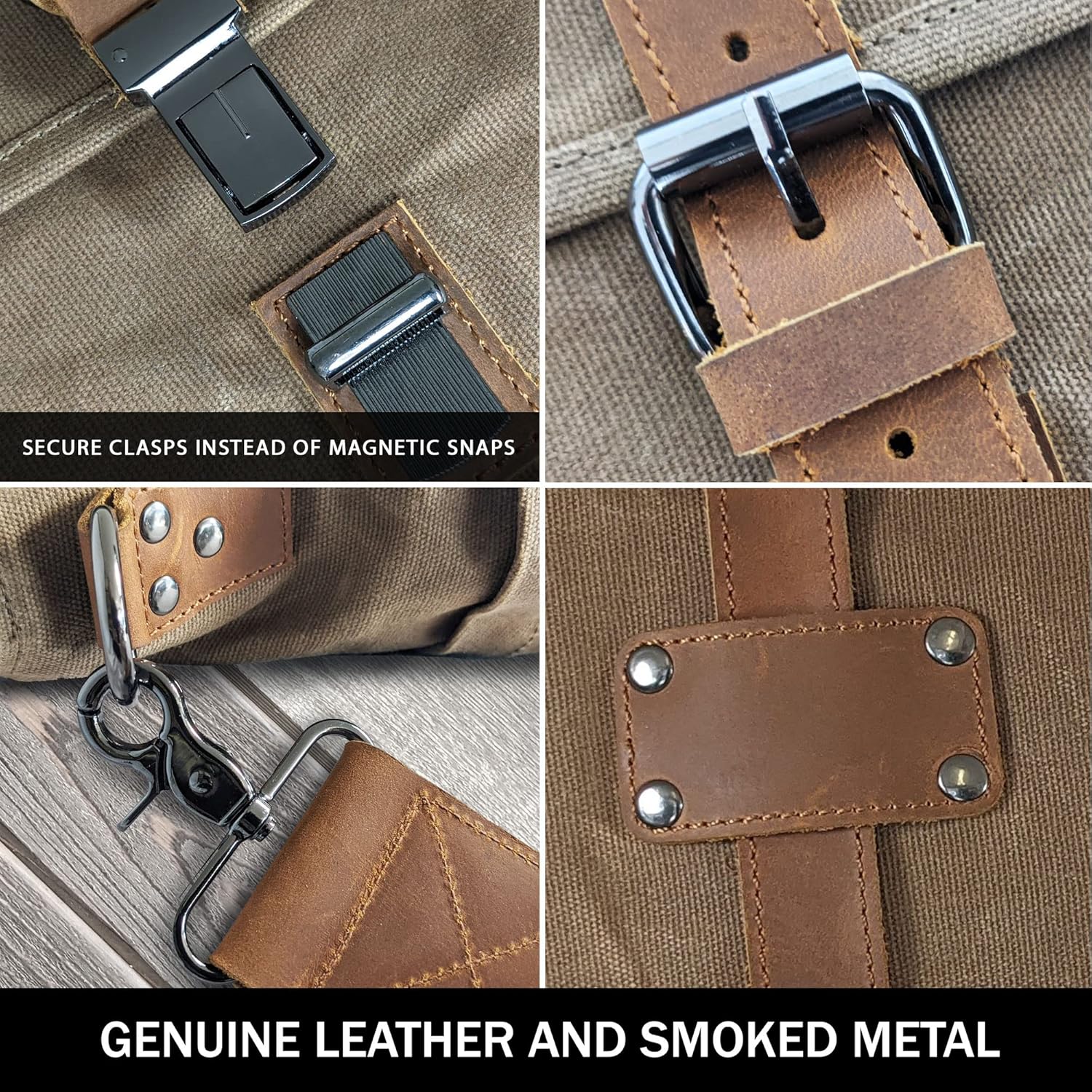 Canvas Messenger Bag for Men, Portable Office with Laptop Case and Trolley Slot, Practical Organizer with Multiple Compartments, Waxed Canvas and Genuine Leather Vintage Satchel, Brown - Image 5
