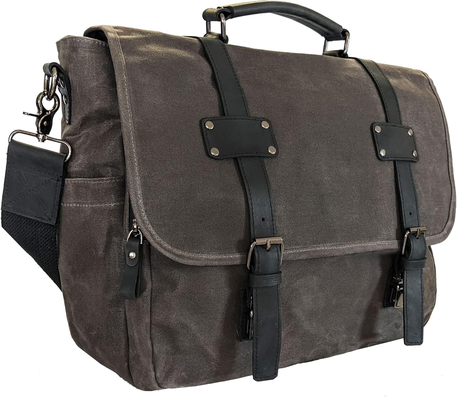Canvas Messenger Bag for Men, Portable Office with Laptop Case and Trolley Slot, Practical Organizer with Multiple Compartments, Waxed Canvas and Genuine Leather Vintage Satchel, Brown - Image 8