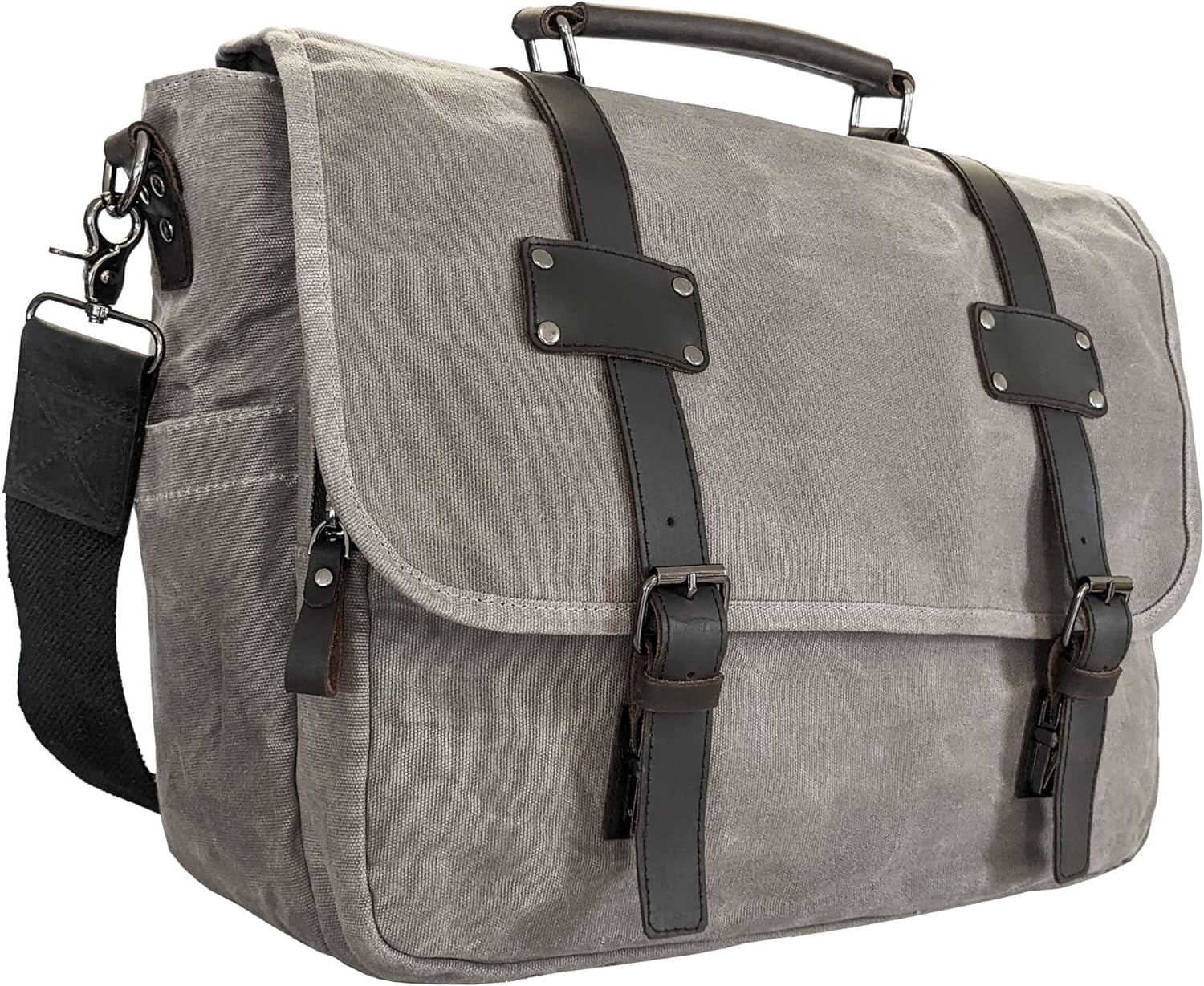 Canvas Messenger Bag for Men, Portable Office with Laptop Case and Trolley Slot, Practical Organizer with Multiple Compartments, Waxed Canvas and Genuine Leather Vintage Satchel, Brown - Image 9