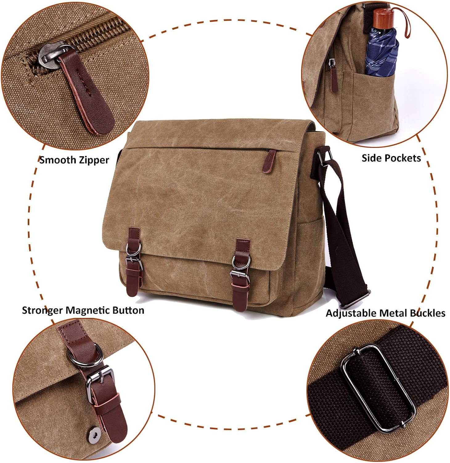 Canvas Messenger Bag for Men Women,Travel Satchel Shoulder bag 15.6 Inch Laptop Bag briefcase Business - Image 7