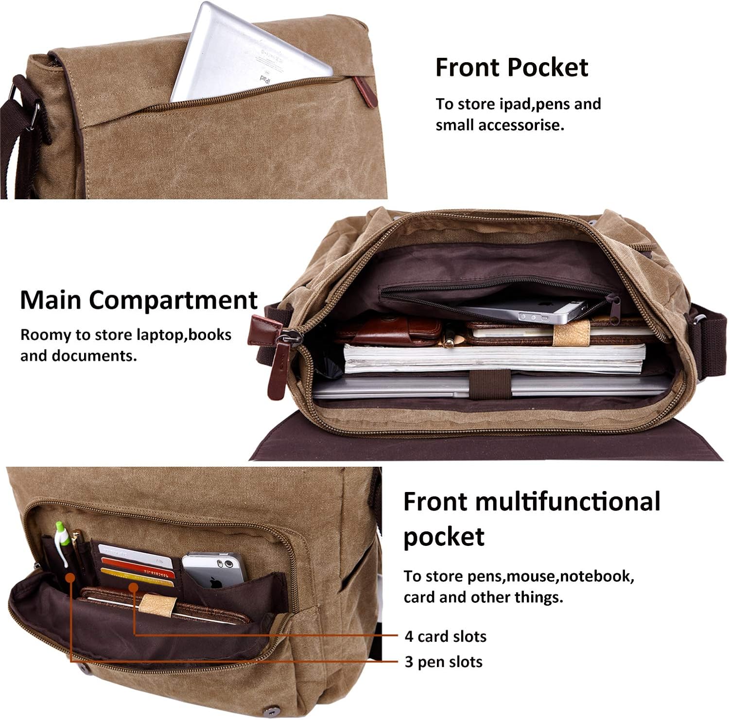 Canvas Messenger Bag for Men Women,Travel Satchel Shoulder bag 15.6 Inch Laptop Bag briefcase Business - Image 4