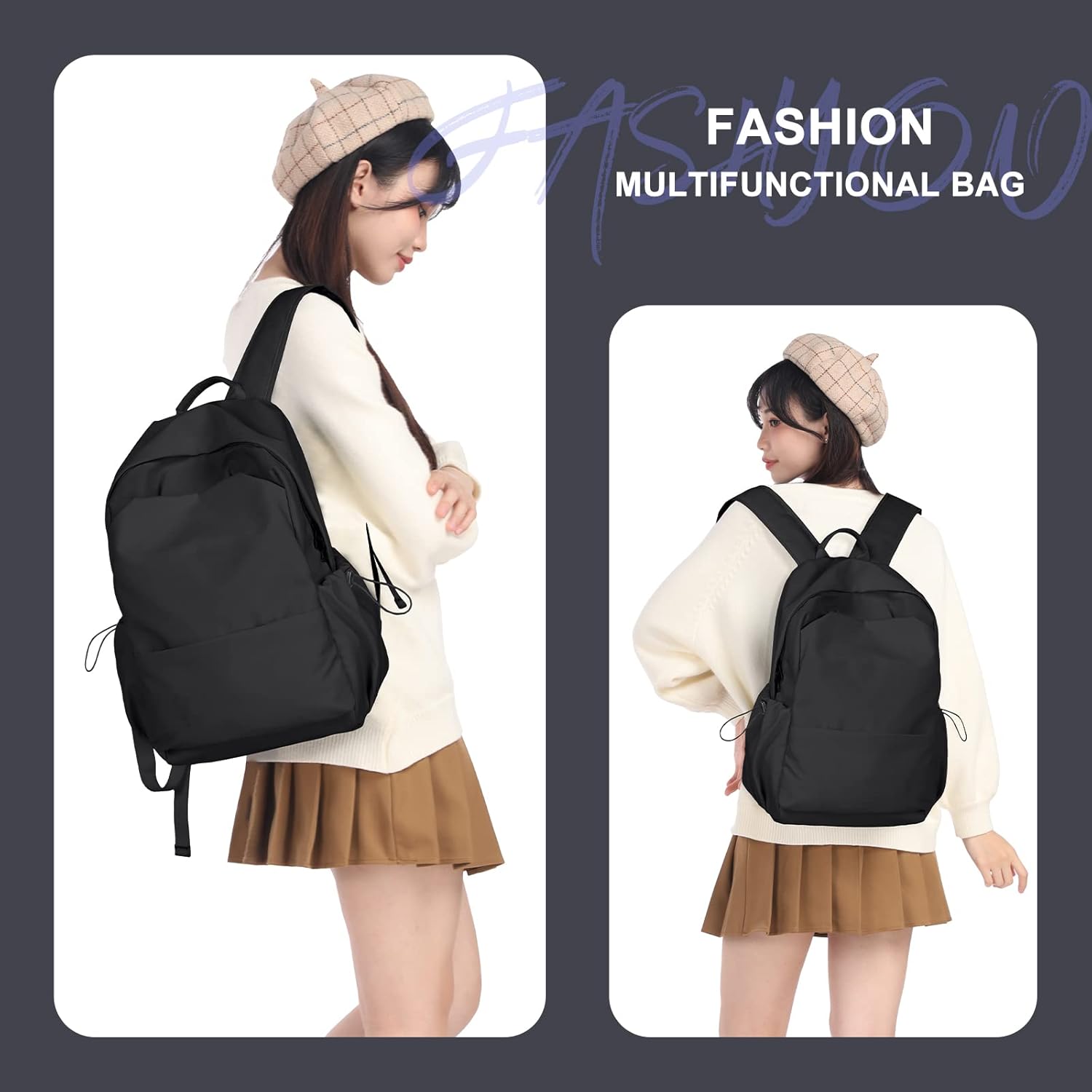 coofay Black Carry on Backpack For Women Men Waterproof College Gym Backpack Lightweight Small Travel Backpack Rucksack Casual Daypack Laptop Backpacks Hiking Backpack - Image 7