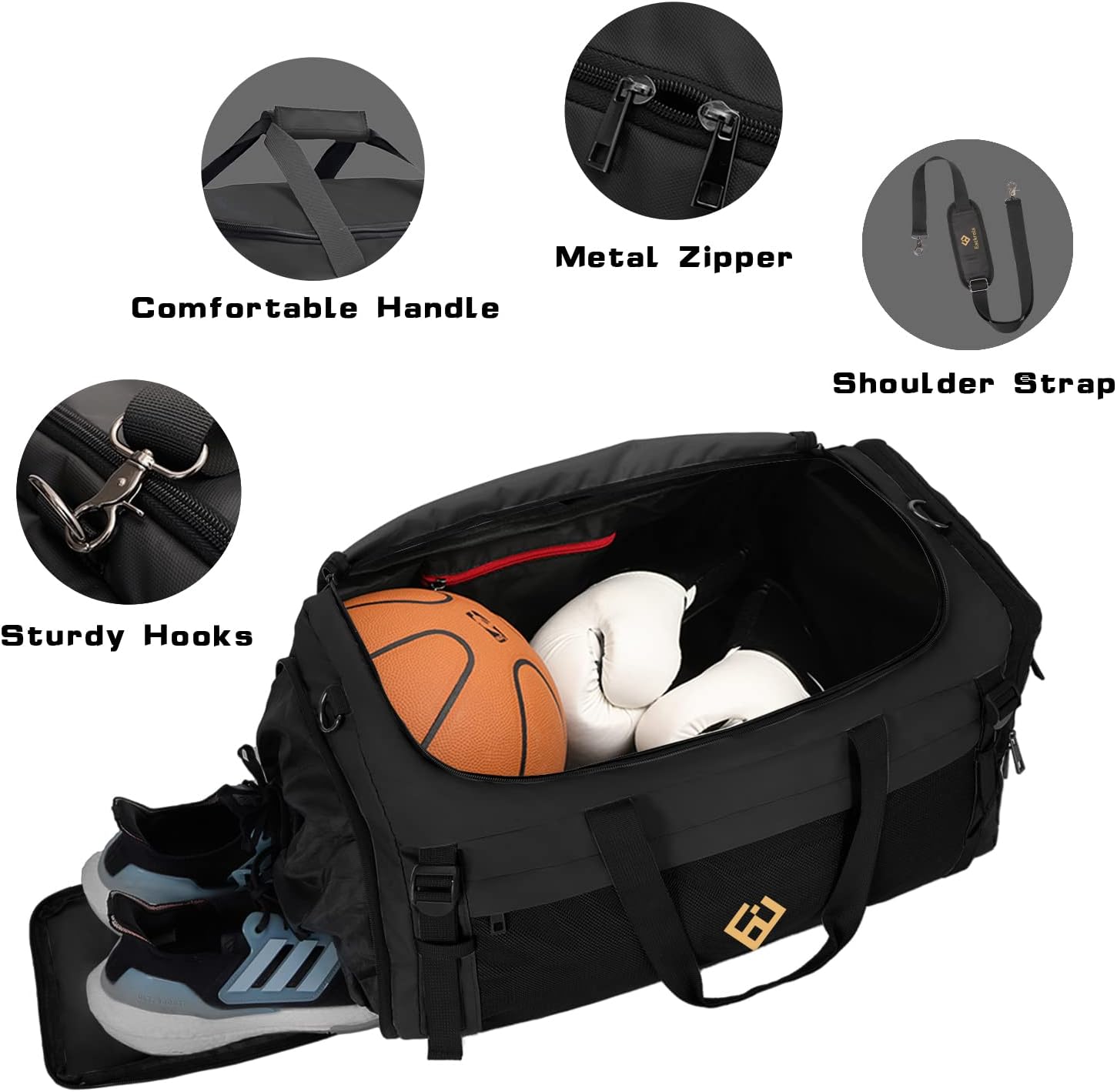 Eackrola Large Sports Gym Bag, Travel Duffel bag with Wet Pocket & Shoes Compartment for men women, 65L, Lightweight - Image 3