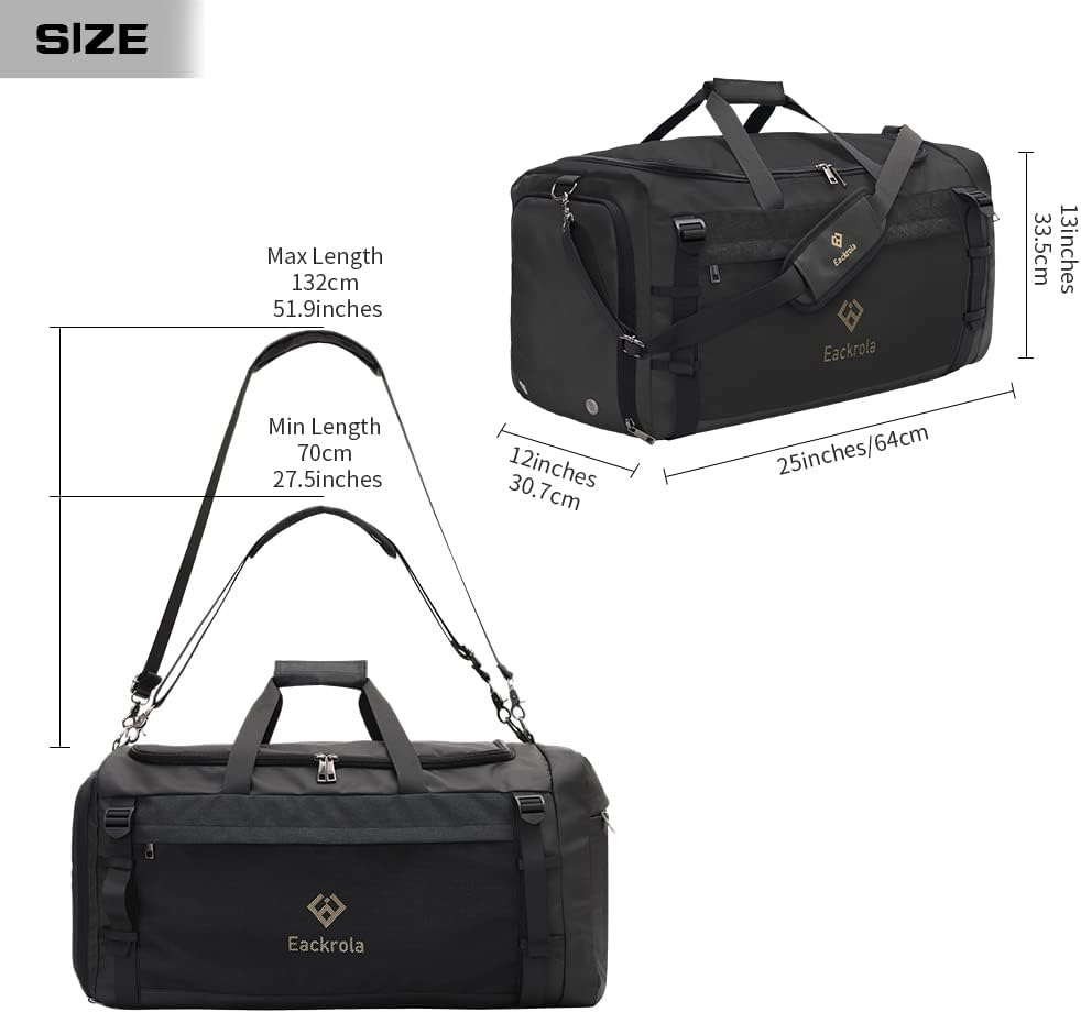 Eackrola Large Sports Gym Bag, Travel Duffel bag with Wet Pocket & Shoes Compartment for men women, 65L, Lightweight - Image 2