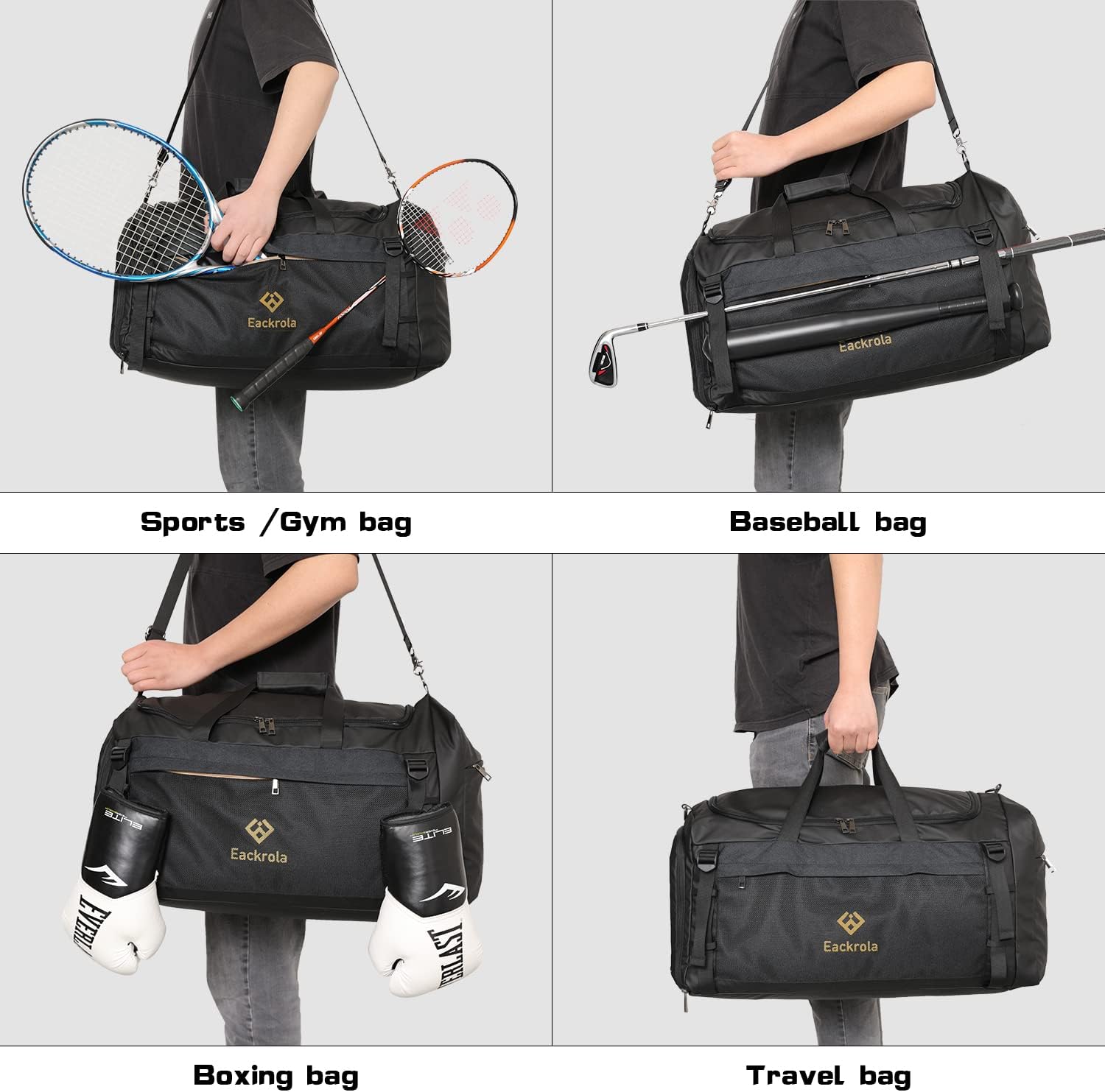 Eackrola Large Sports Gym Bag, Travel Duffel bag with Wet Pocket & Shoes Compartment for men women, 65L, Lightweight - Image 5