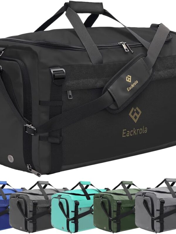 Eackrola Large Sports Gym Bag, Travel Duffel bag with Wet Pocket & Shoes Compartment for men women, 65L, Lightweight