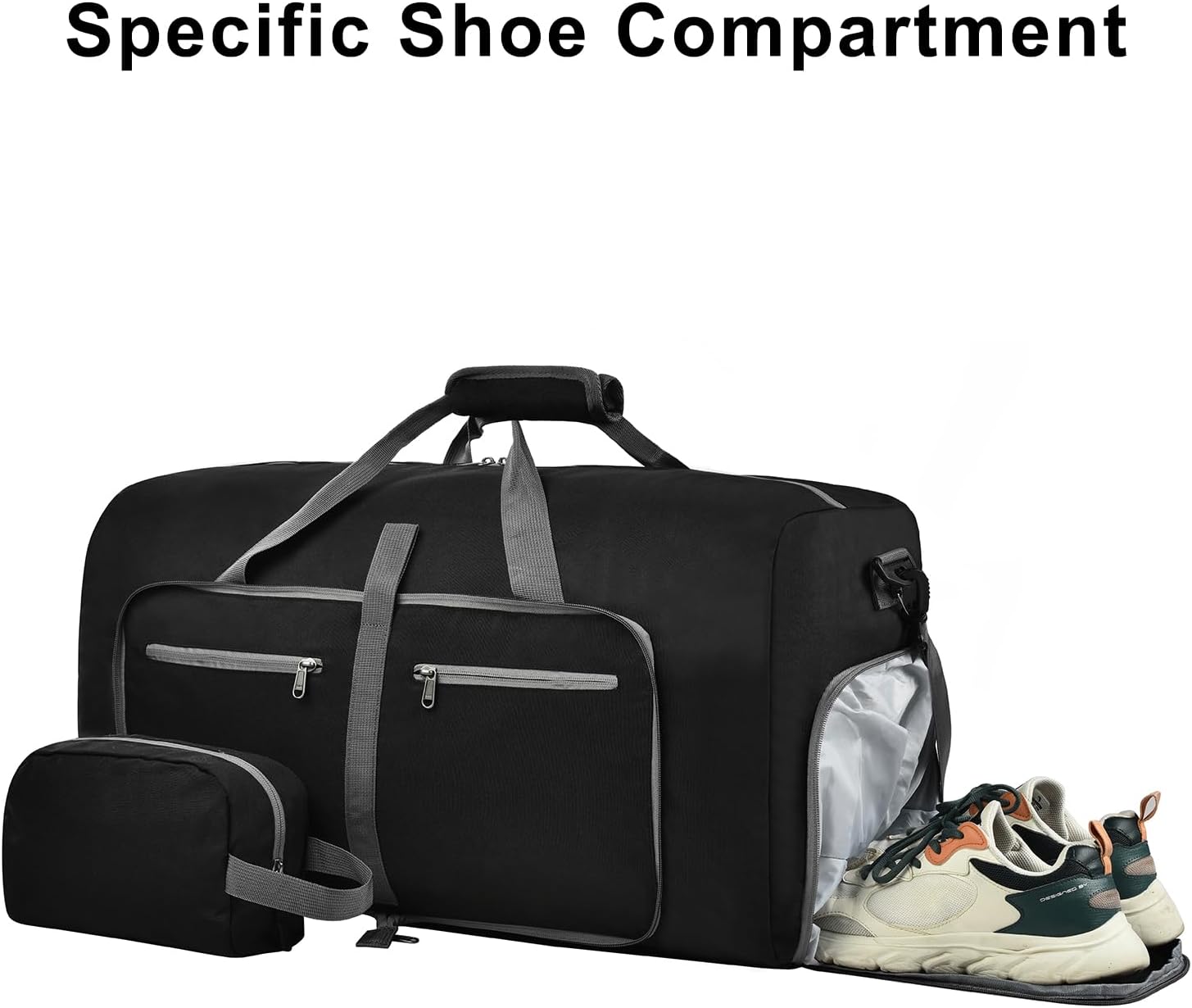 Felipe Varela 65L Duffle Bag with Shoes Compartment and Adjustable Strap,Foldable Travel Duffel Bags for Men Women,Waterproof Duffel Bags - Image 5