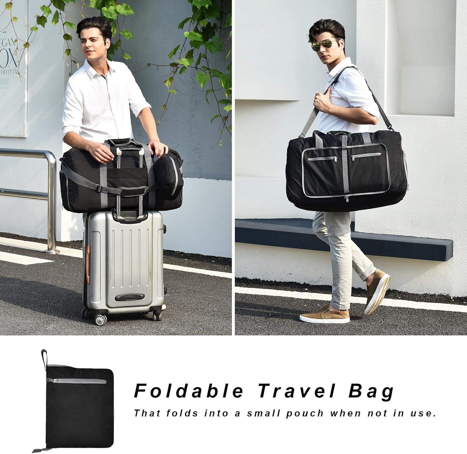 Felipe Varela 65L Duffle Bag with Shoes Compartment and Adjustable Strap,Foldable Travel Duffel Bags for Men Women,Waterproof Duffel Bags - Image 3