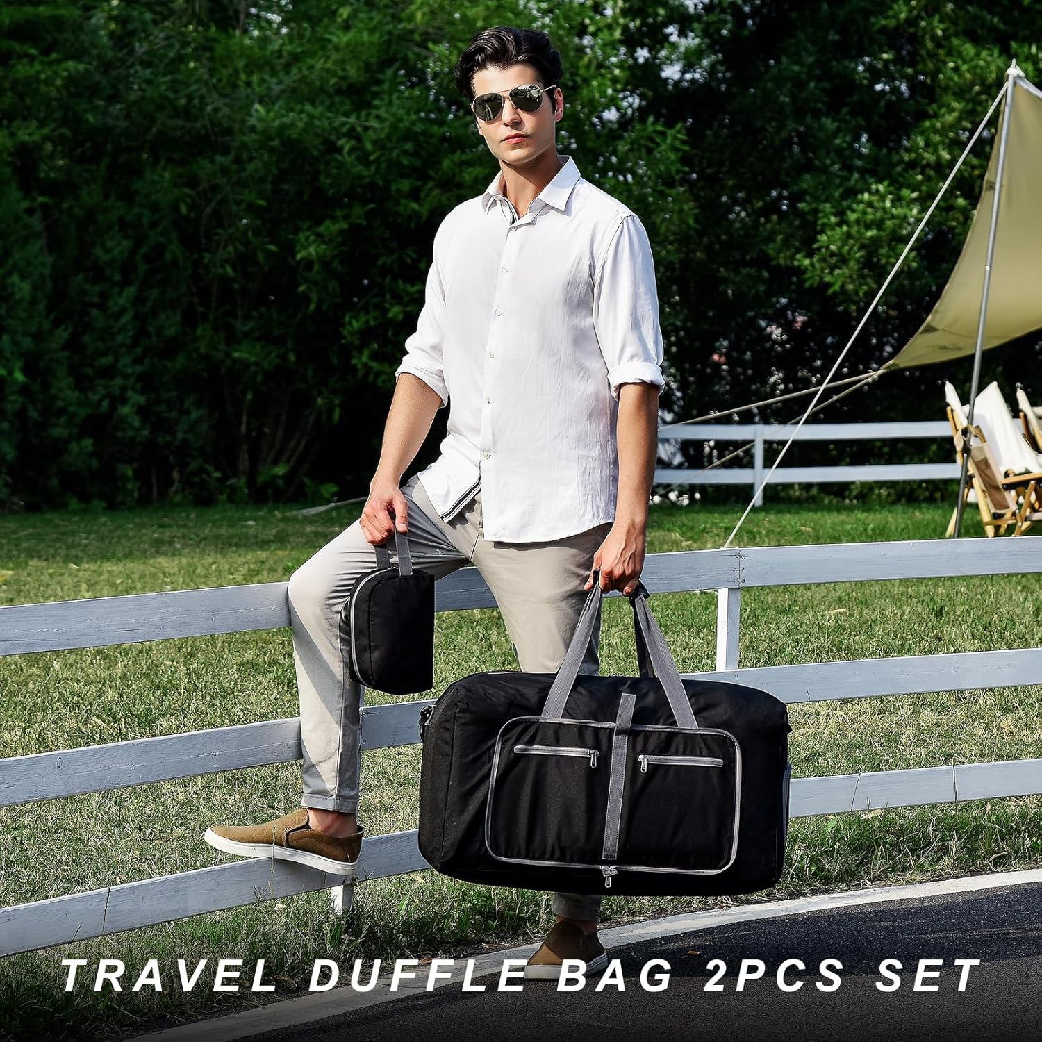 Felipe Varela 65L Duffle Bag with Shoes Compartment and Adjustable Strap,Foldable Travel Duffel Bags for Men Women,Waterproof Duffel Bags - Image 2