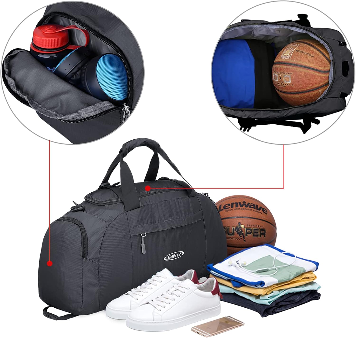 G4Free 40L 3-Way Duffle Bag Backpack Gym Bag for Men Women Sports Duffel Bag with Shoe Compartment Travel Backpack Luggage - Image 4