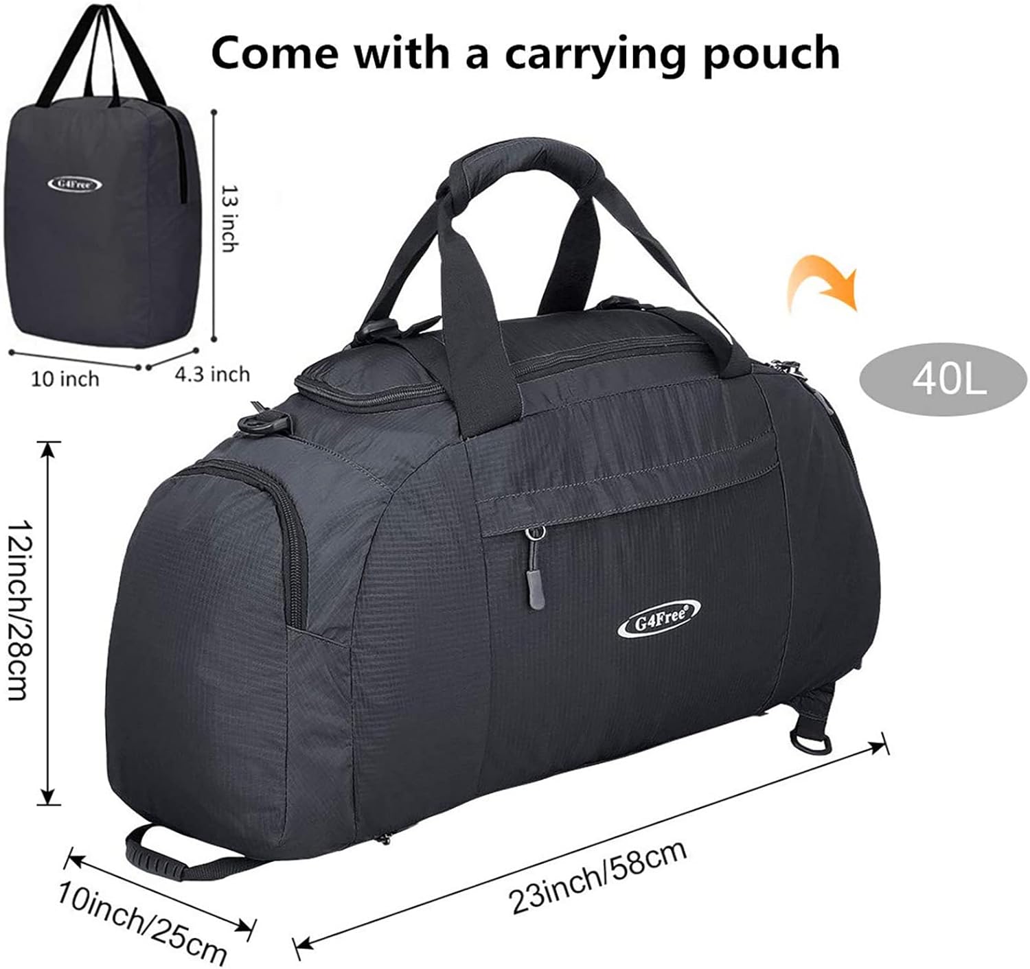 G4Free 40L 3-Way Duffle Bag Backpack Gym Bag for Men Women Sports Duffel Bag with Shoe Compartment Travel Backpack Luggage - Image 2
