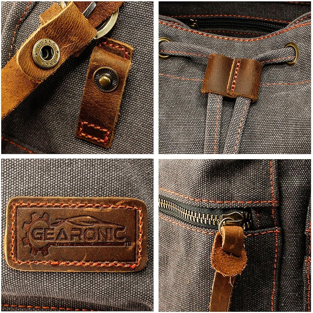 GEARONIC 21L Vintage Canvas Backpack Leather Rucksack Knapsack 15inch Laptop Tote Satchel College Shoulder Hiking Bag - Image 5
