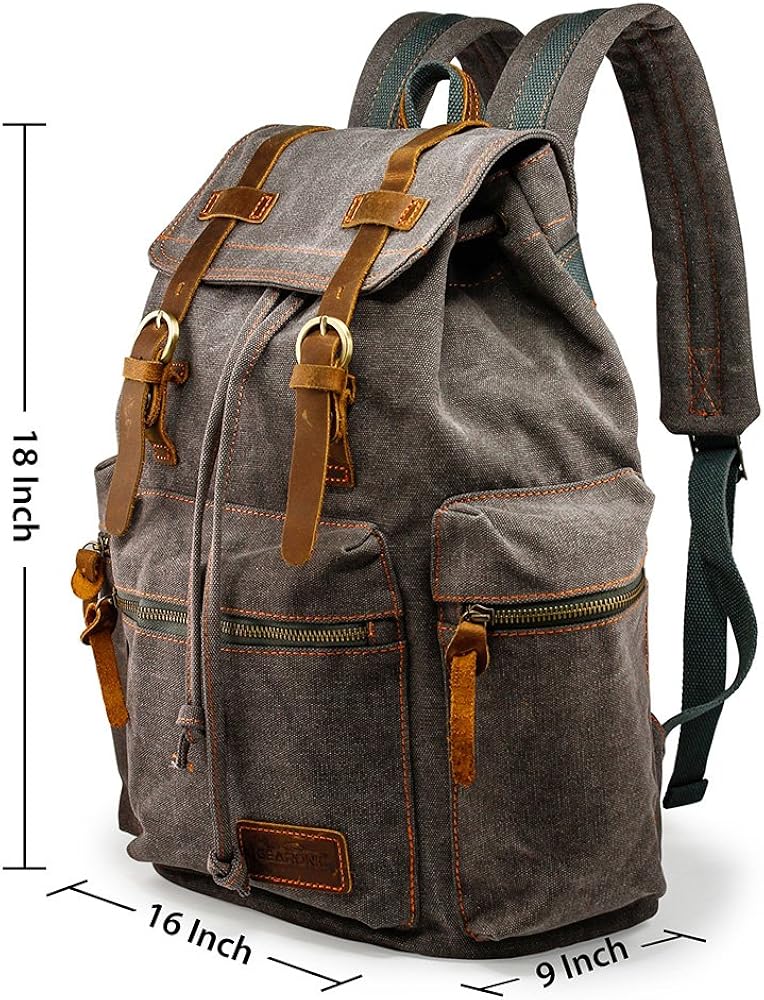 GEARONIC 21L Vintage Canvas Backpack Leather Rucksack Knapsack 15inch Laptop Tote Satchel College Shoulder Hiking Bag - Image 3
