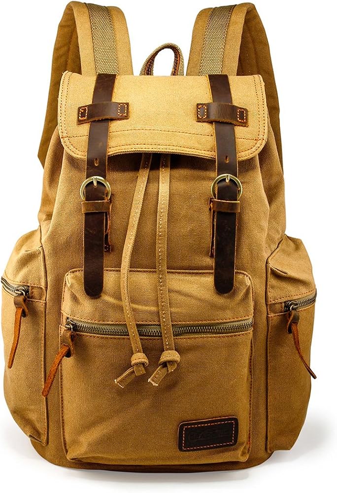 GEARONIC 21L Vintage Canvas Backpack Leather Rucksack Knapsack 15inch Laptop Tote Satchel College Shoulder Hiking Bag - Image 8