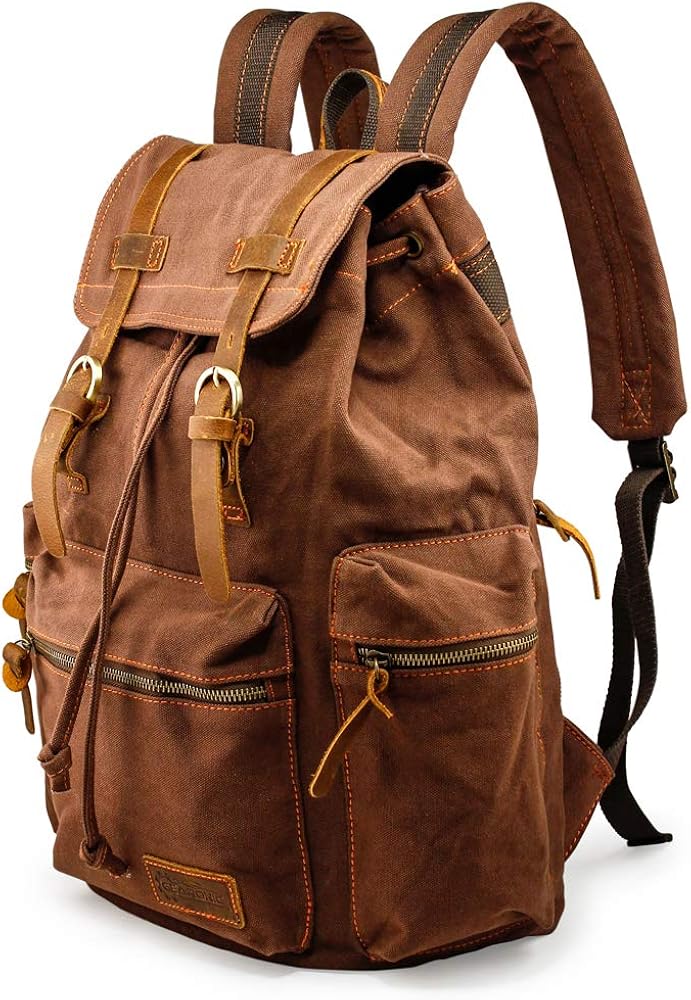 GEARONIC 21L Vintage Canvas Backpack Leather Rucksack Knapsack 15inch Laptop Tote Satchel College Shoulder Hiking Bag - Image 10