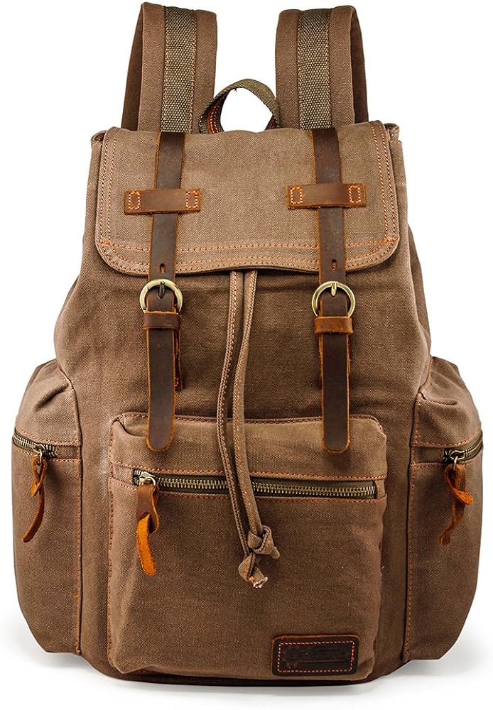 GEARONIC 21L Vintage Canvas Backpack Leather Rucksack Knapsack 15inch Laptop Tote Satchel College Shoulder Hiking Bag - Image 9