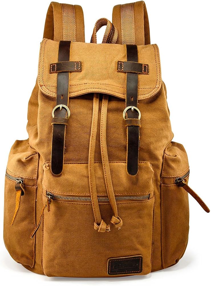 GEARONIC 21L Vintage Canvas Backpack Leather Rucksack Knapsack 15inch Laptop Tote Satchel College Shoulder Hiking Bag - Image 7