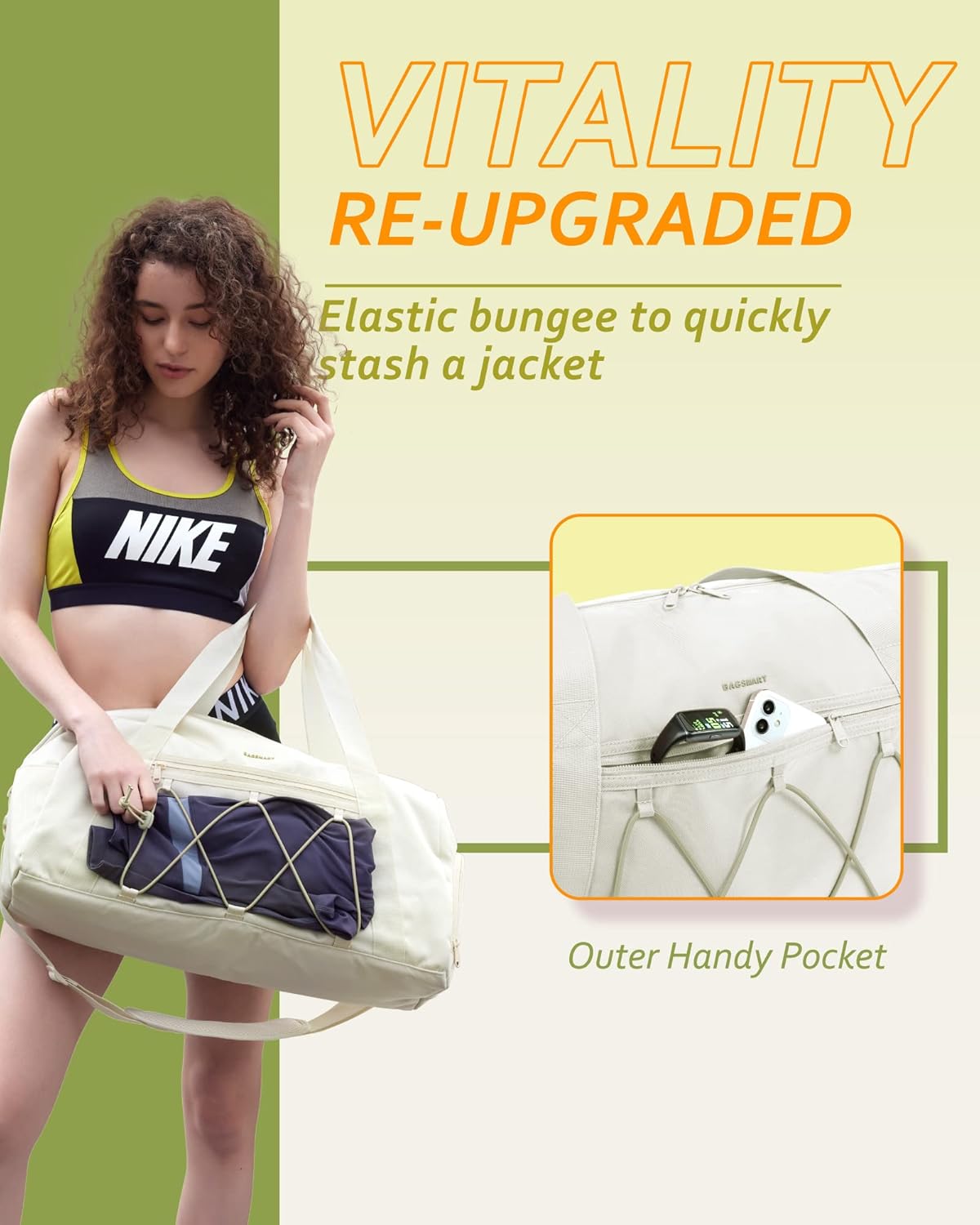 Gym Bag for Women, BAGSMART Sports Travel Duffel Bag With Shoe Compartment & Wet Pocket, Carry On Weekender Duffel Bag, Water Resistant Sports Gym Tote Bags Swimming Yoga Workout, White\u2026 - Image 2