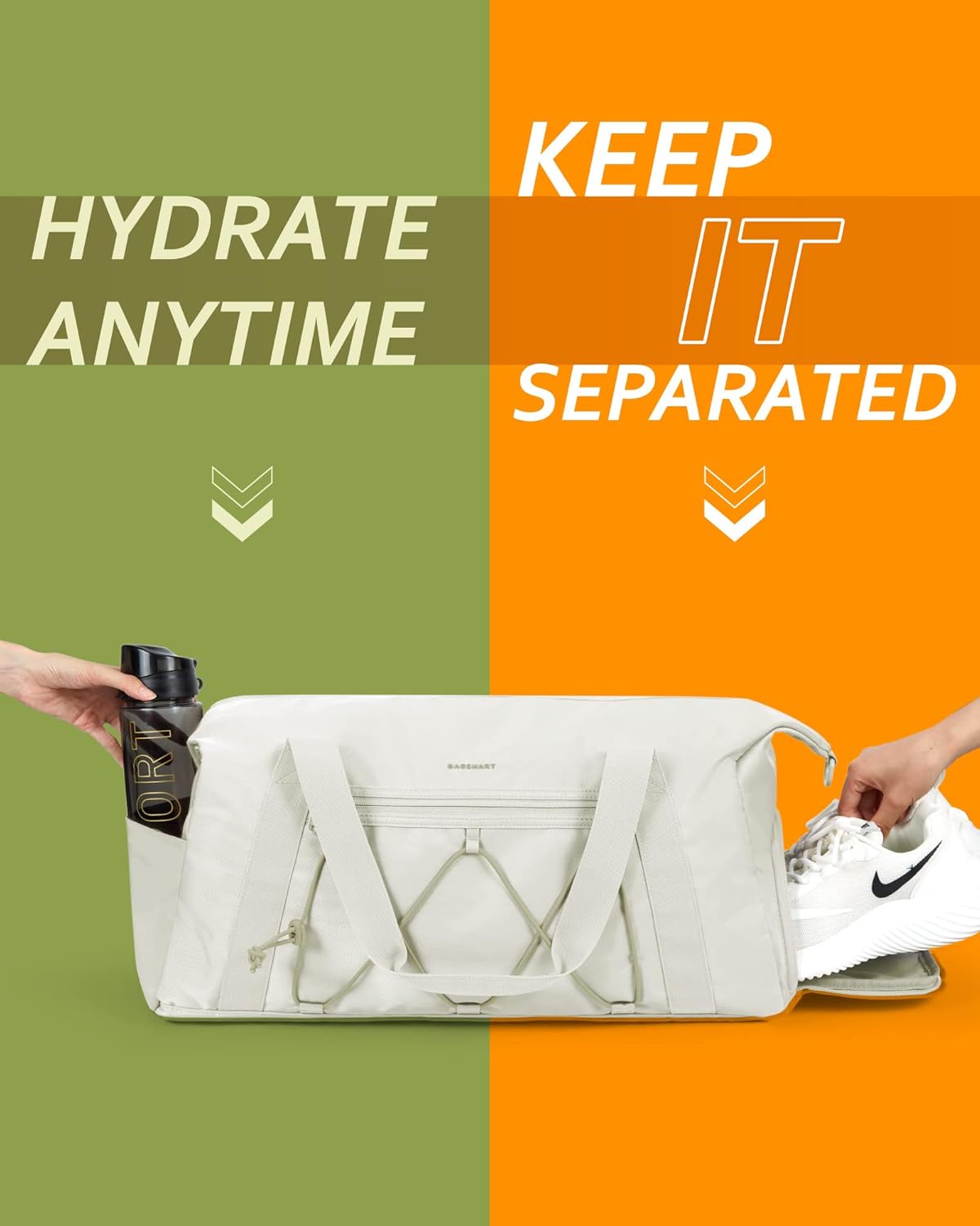 Gym Bag for Women, BAGSMART Sports Travel Duffel Bag With Shoe Compartment & Wet Pocket, Carry On Weekender Duffel Bag, Water Resistant Sports Gym Tote Bags Swimming Yoga Workout, White\u2026 - Image 4