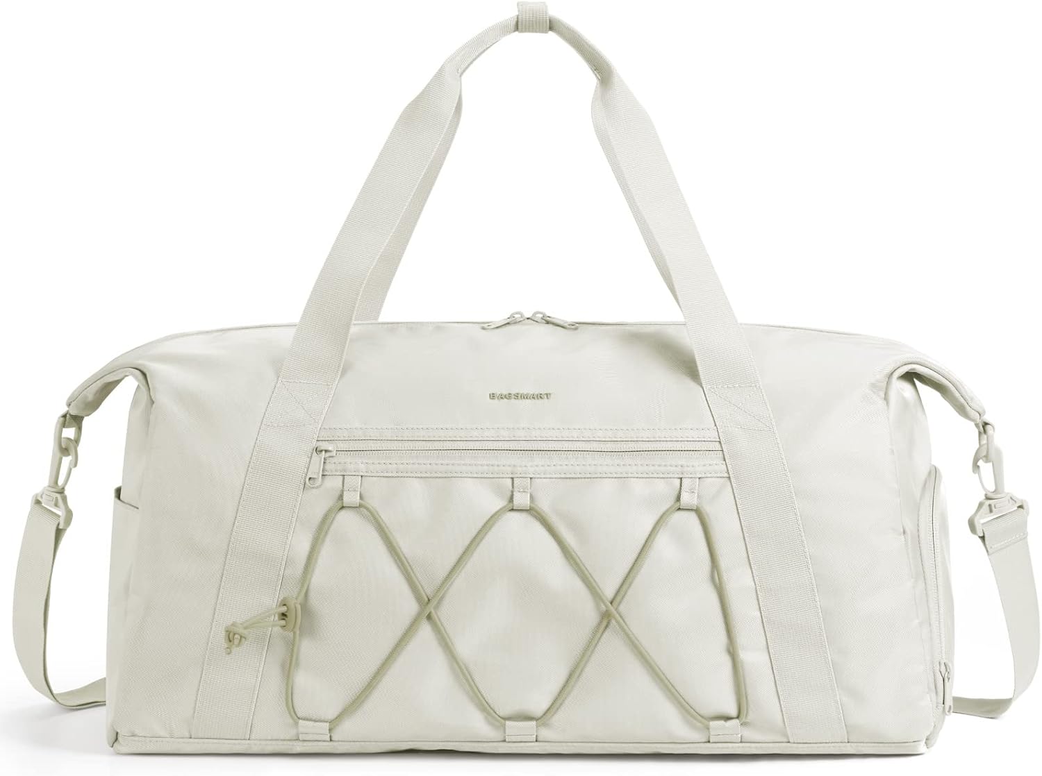 Gym Bag for Women, BAGSMART Sports Travel Duffel Bag With Shoe Compartment & Wet Pocket, Carry On Weekender Duffel Bag, Water Resistant Sports Gym Tote Bags Swimming Yoga Workout, White\u2026