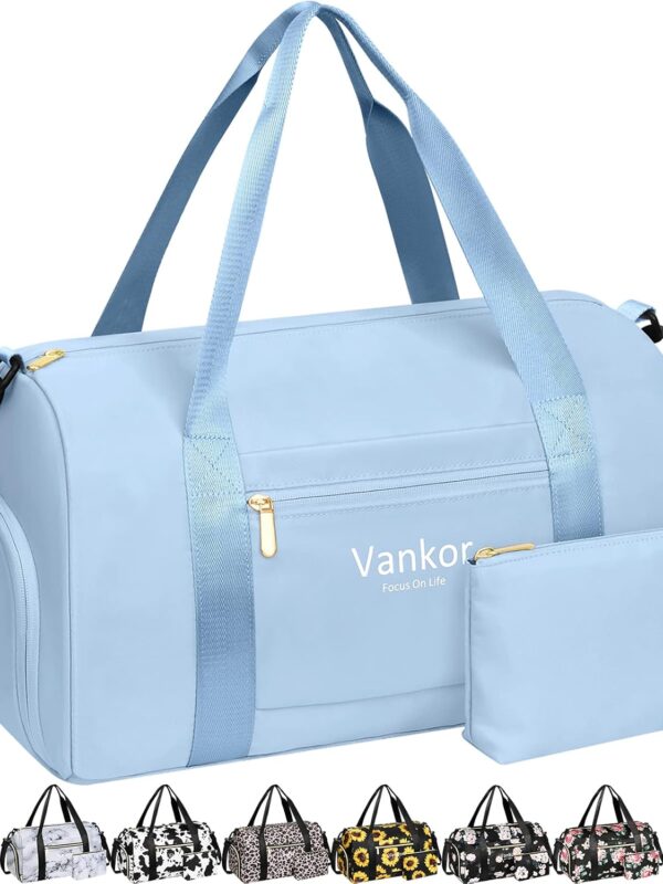 Gym Bag for Women with Shoe Compartment Waterproof, Sports Duffle Bag for Travel Duffel Weekender Carry on Beach Yoga Overnight Luggage Mommy Maternity Hospital Bag Blue 17.50 Inch