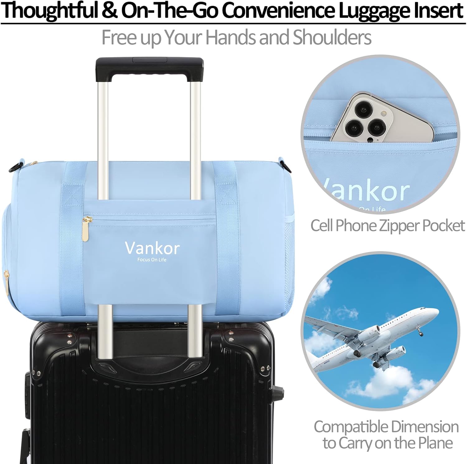 Gym Bag for Women with Shoe Compartment Waterproof, Sports Duffle Bag for Travel Duffel Weekender Carry on Beach Yoga Overnight Luggage Mommy Maternity Hospital Bag Blue 17.50 Inch - Image 6