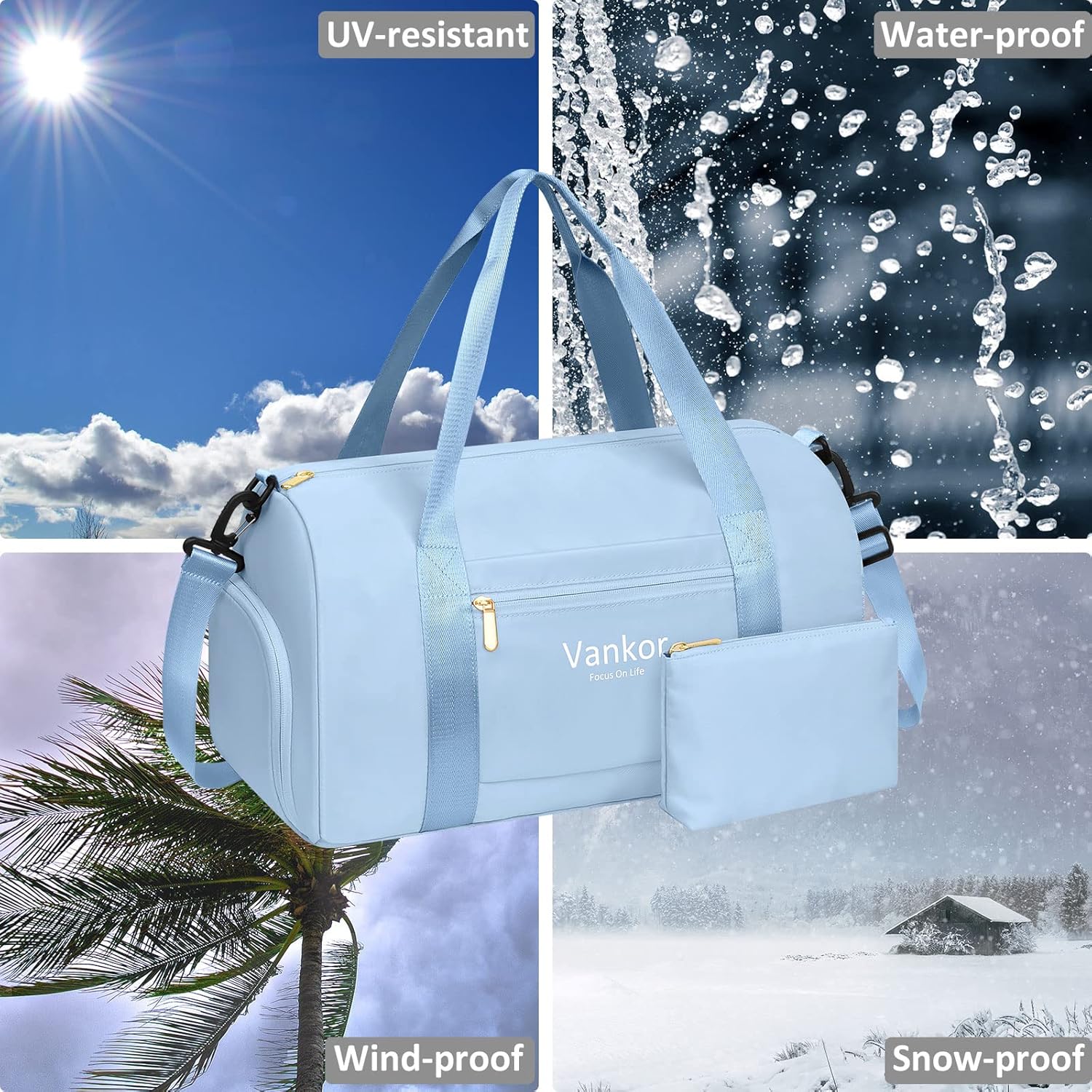 Gym Bag for Women with Shoe Compartment Waterproof, Sports Duffle Bag for Travel Duffel Weekender Carry on Beach Yoga Overnight Luggage Mommy Maternity Hospital Bag Blue 17.50 Inch - Image 7