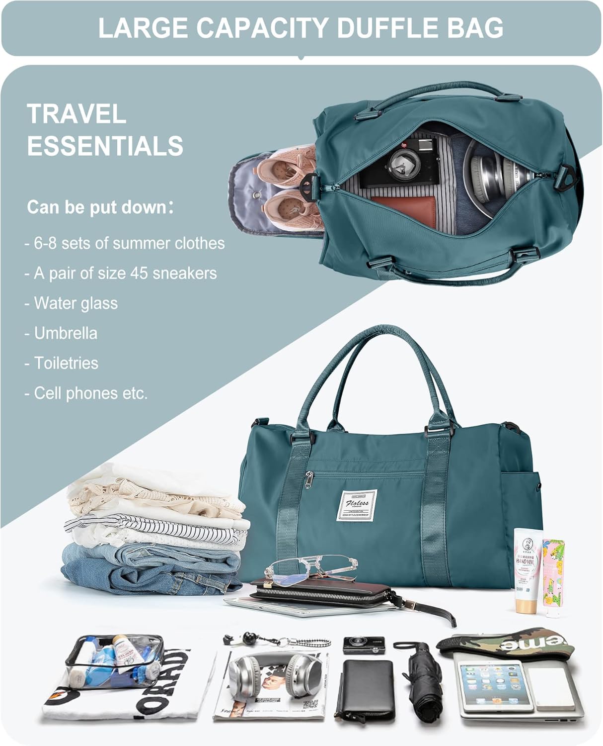 Gym Bag Womens Mens with Shoes Compartment and Wet Pocket,Travel Duffel Bag for Women for Plane,Sport Gym Tote Bags Swimming Yoga,Waterproof Weekend Overnight Bag Carry on Bag Hospital Holdalls - Image 6