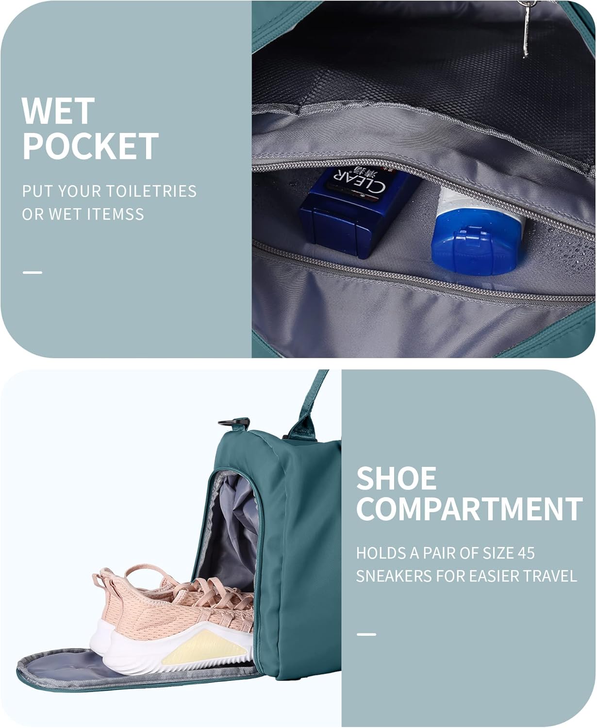Gym Bag Womens Mens with Shoes Compartment and Wet Pocket,Travel Duffel Bag for Women for Plane,Sport Gym Tote Bags Swimming Yoga,Waterproof Weekend Overnight Bag Carry on Bag Hospital Holdalls - Image 5