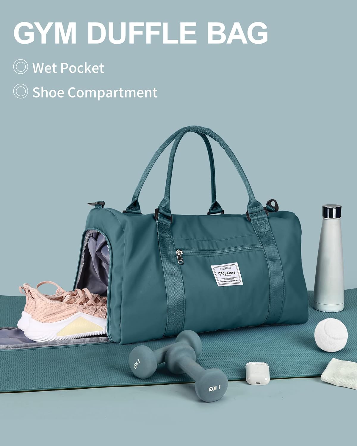 Gym Bag Womens Mens with Shoes Compartment and Wet Pocket,Travel Duffel Bag for Women for Plane,Sport Gym Tote Bags Swimming Yoga,Waterproof Weekend Overnight Bag Carry on Bag Hospital Holdalls - Image 2
