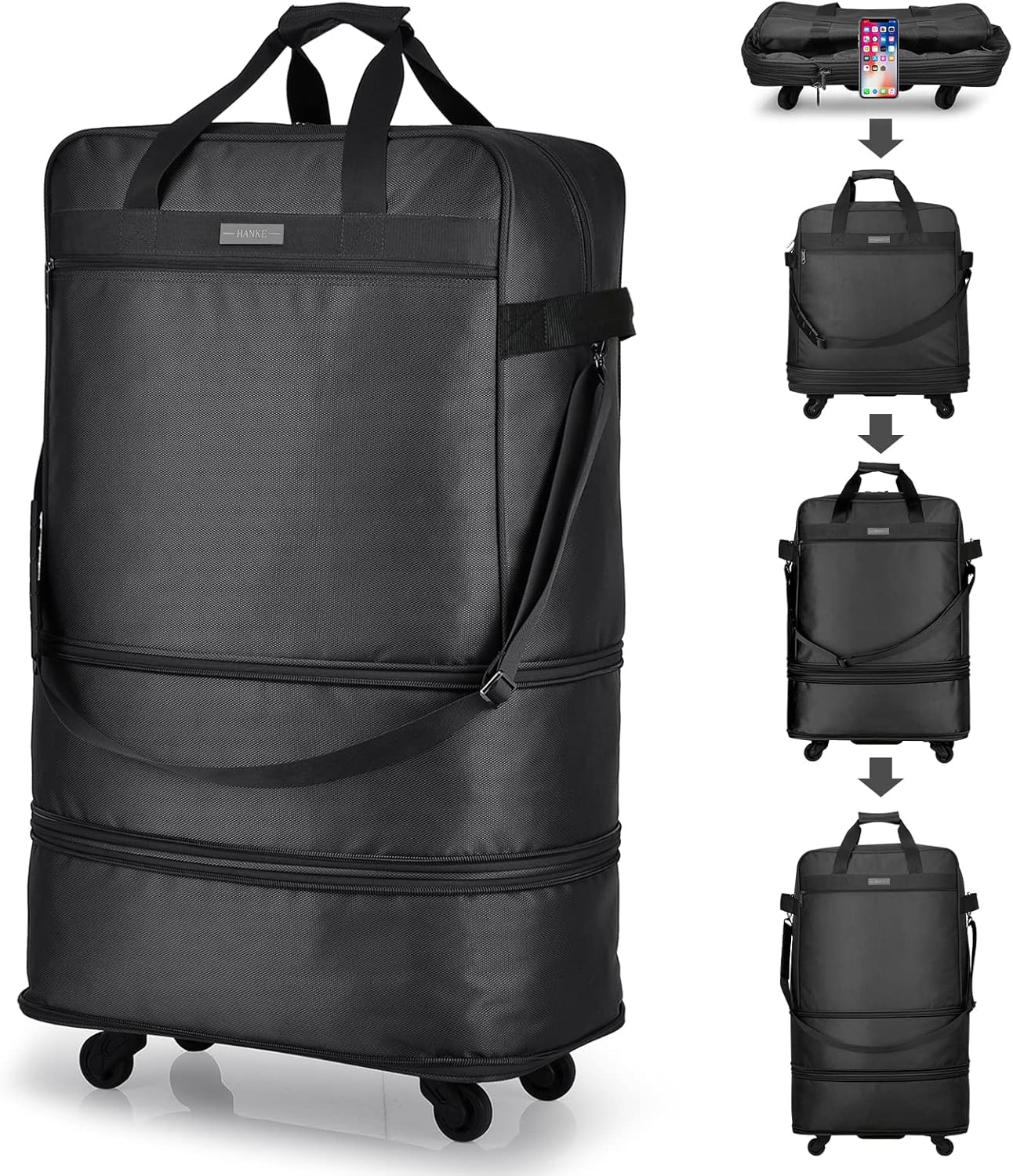 Hanke Expandable Foldable Luggage Bag Suitcase Collapsible Rolling Travel Luggage Bag Duffel Bag for Men Women Lightweight Suitcases