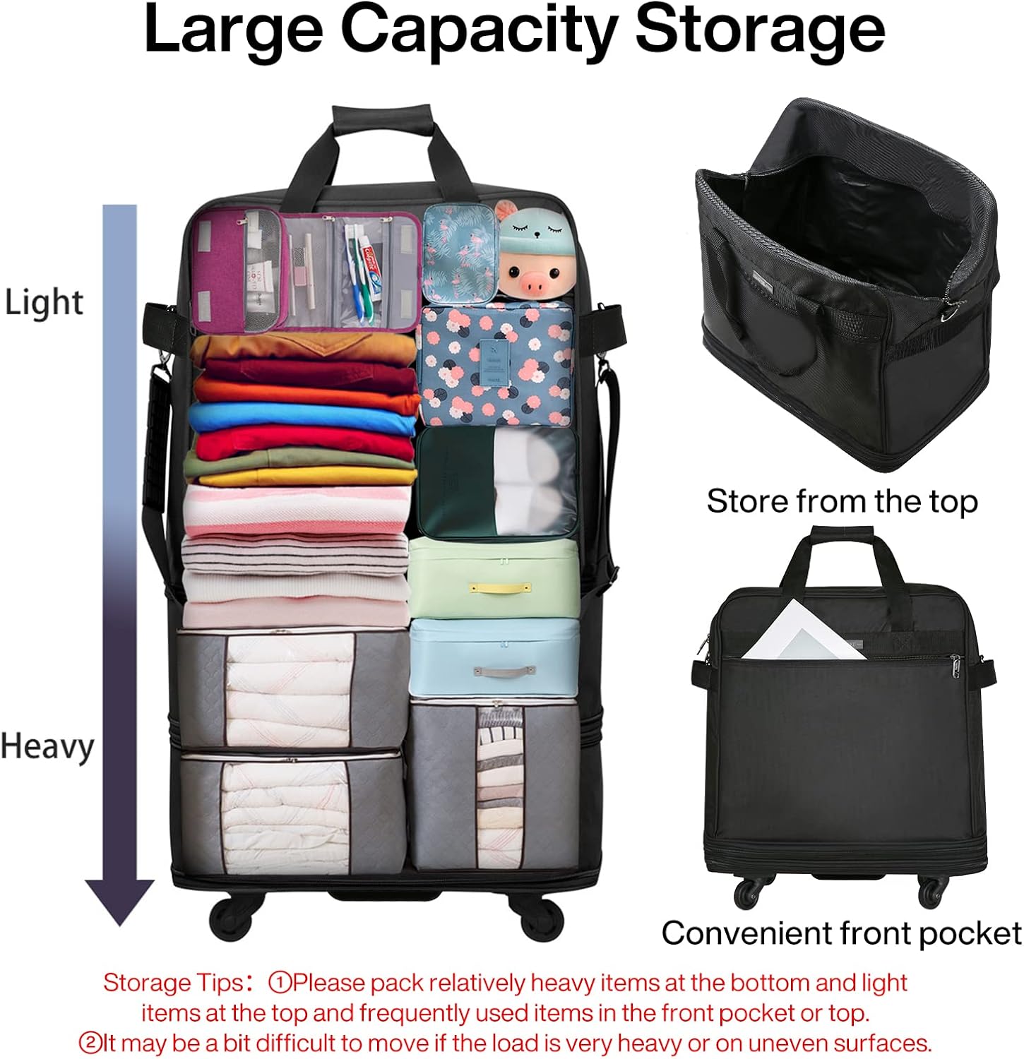Hanke Expandable Foldable Luggage Bag Suitcase Collapsible Rolling Travel Luggage Bag Duffel Bag for Men Women Lightweight Suitcases - Image 5