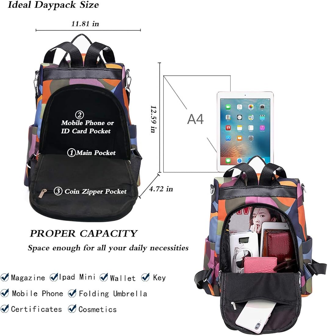 HAOOT Fashion Backpack for Women Waterproof Rucksack Daypack Anti-theft Shoulder Bag Handbag Casual Travel Bag Hiking Backpack Purse with Pom Pom Keychain - Image 5