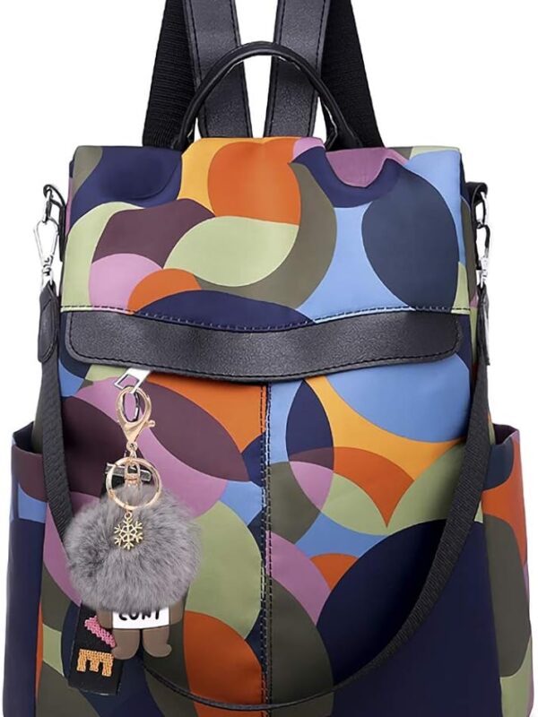 HAOOT Fashion Backpack for Women Waterproof Rucksack Daypack Anti-theft Shoulder Bag Handbag Casual Travel Bag Hiking Backpack Purse with Pom Pom Keychain