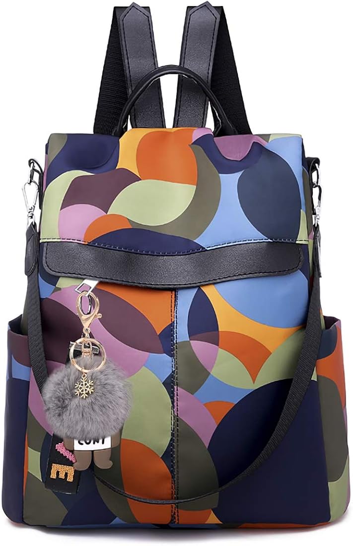 HAOOT Fashion Backpack for Women Waterproof Rucksack Daypack Anti-theft Shoulder Bag Handbag Casual Travel Bag Hiking Backpack Purse with Pom Pom Keychain