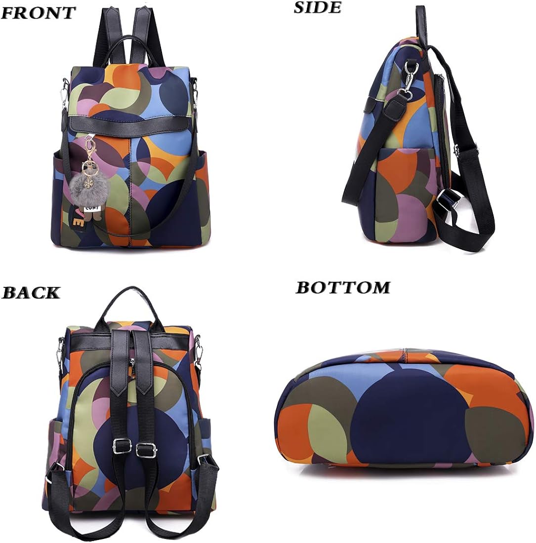 HAOOT Fashion Backpack for Women Waterproof Rucksack Daypack Anti-theft Shoulder Bag Handbag Casual Travel Bag Hiking Backpack Purse with Pom Pom Keychain - Image 3