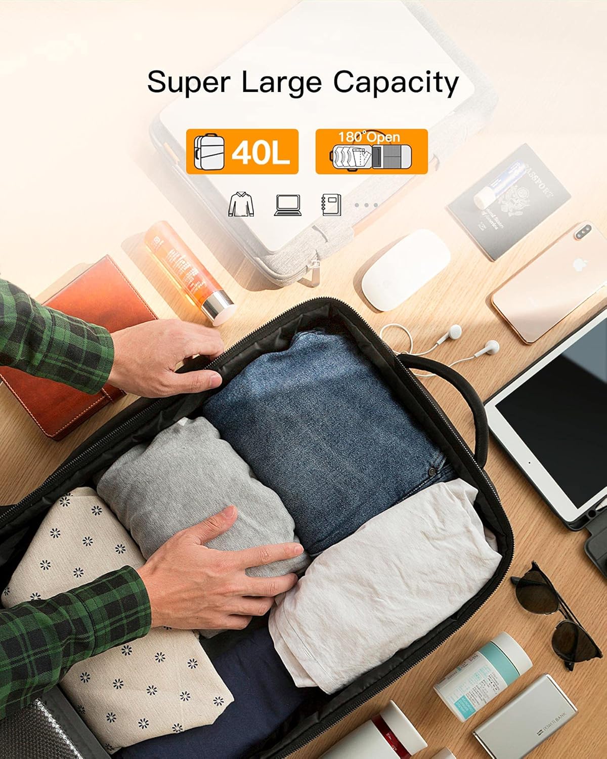 Inateck Cabin Luggage Carry On Backpack for Travel, Flight Approved 40 Litre Business Travel Rucksack Hand Luggage Fit 17 Inch Laptop, with Rain Cover for Men Women - Black - Image 2