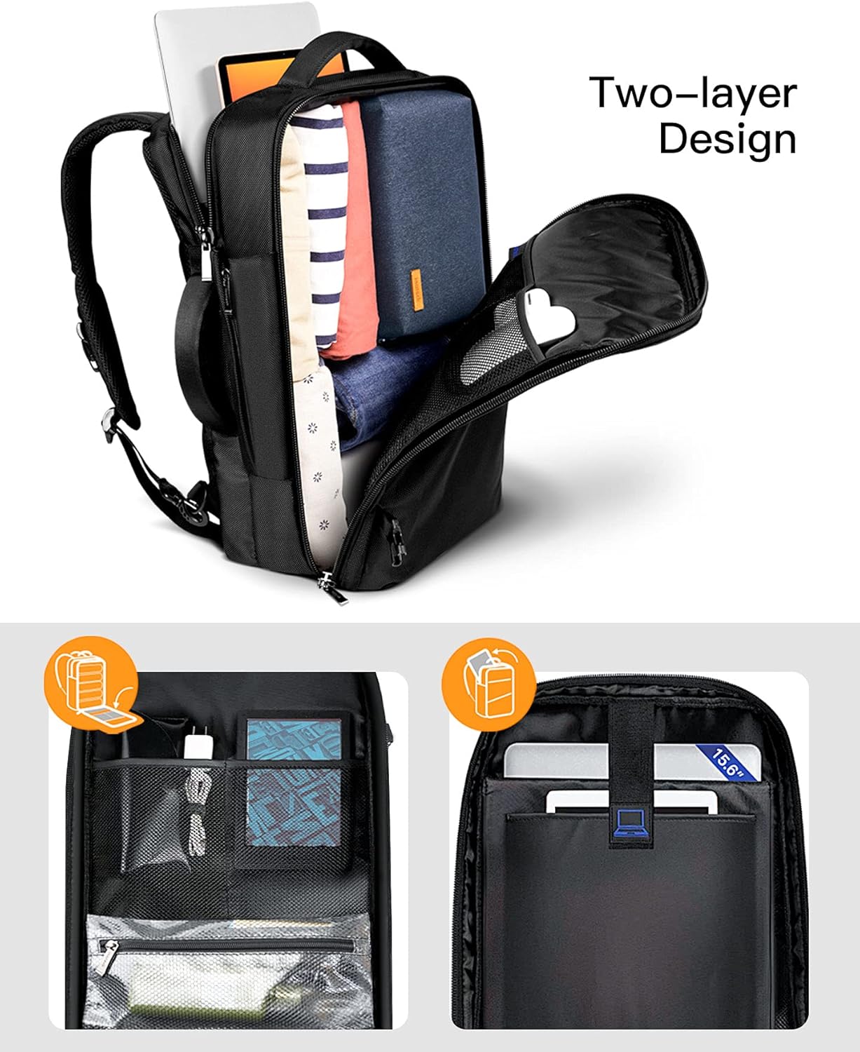 Inateck Cabin Luggage Carry On Backpack for Travel, Flight Approved 40 Litre Business Travel Rucksack Hand Luggage Fit 17 Inch Laptop, with Rain Cover for Men Women - Black - Image 3