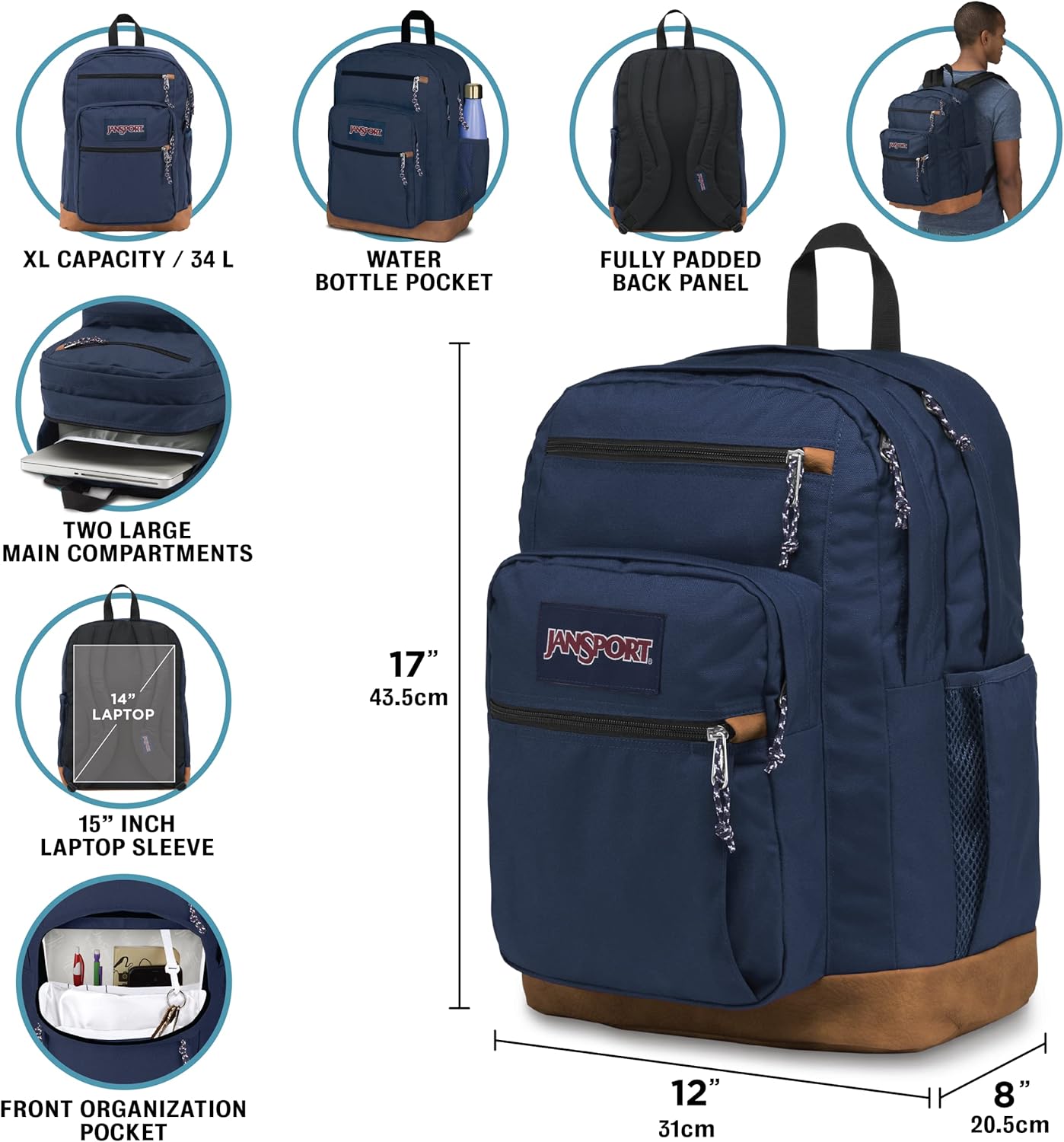 JanSport Cool Backpack, with 15-inch Laptop Sleeve, Black - Large Computer Bag Rucksack with 2 Compartments, Ergonomic Straps - Image 3
