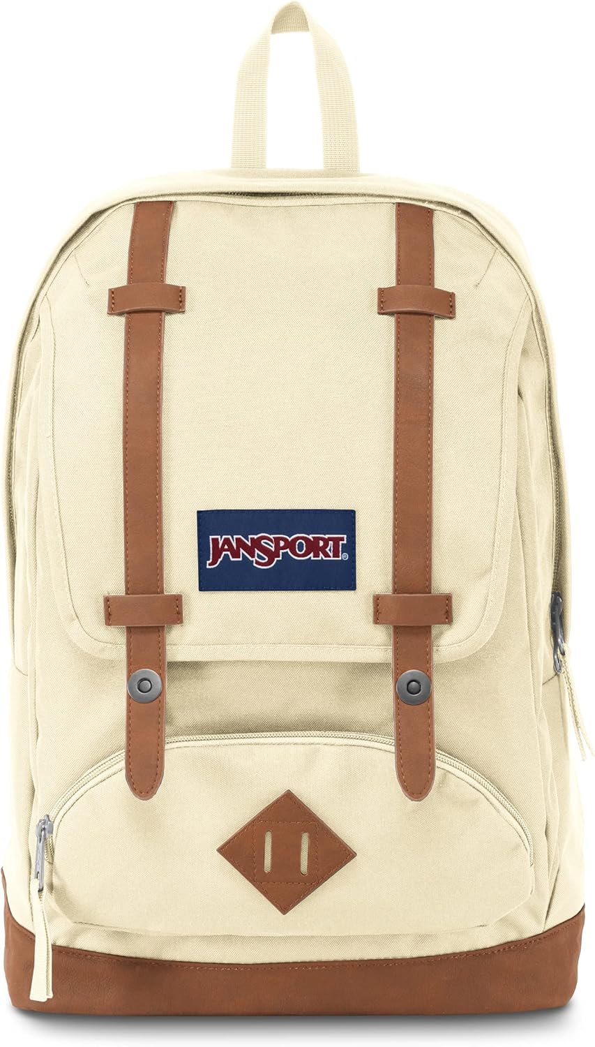 JanSport Cortlandt Laptop Backpack, Coconut, 15” Laptop Sleeve-Synthetic Leather Shoulder Computer Bag with Large Compartment, Padded Straps-Book Rucksack for Men, Women
