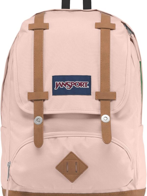 JanSport Cortlandt Laptop Backpack, Misty Rose, 15\u201D Laptop Sleeve-Synthetic Leather Shoulder Computer Bag with Large Compartment, Padded Straps-Book Rucksack for Men, Women