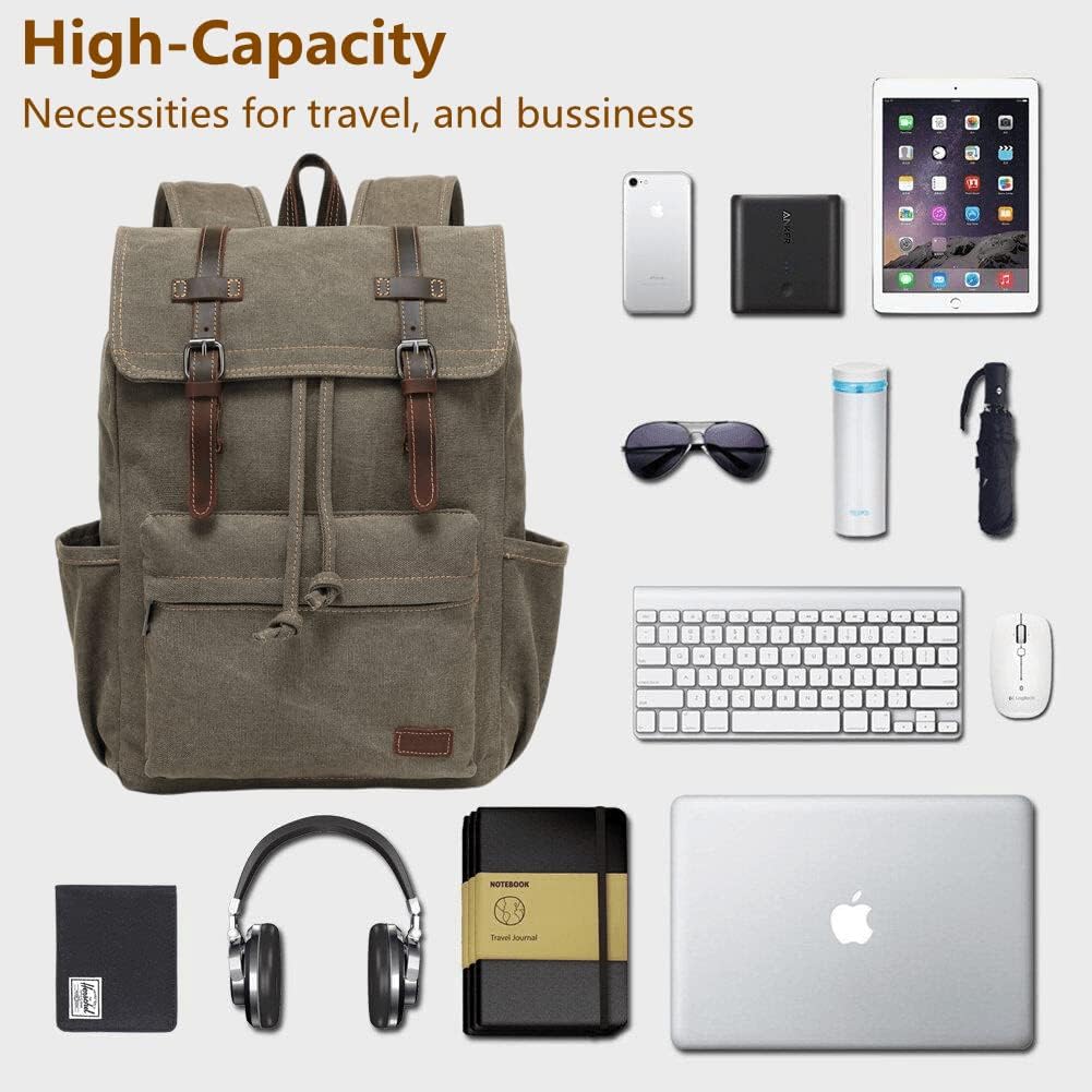 JIELV Canvas Vintage Backpack,Mens Travel Rucksack,Casual Daypack Bookbag for Laptop Work Travel Hiking(Army Green) - Image 7