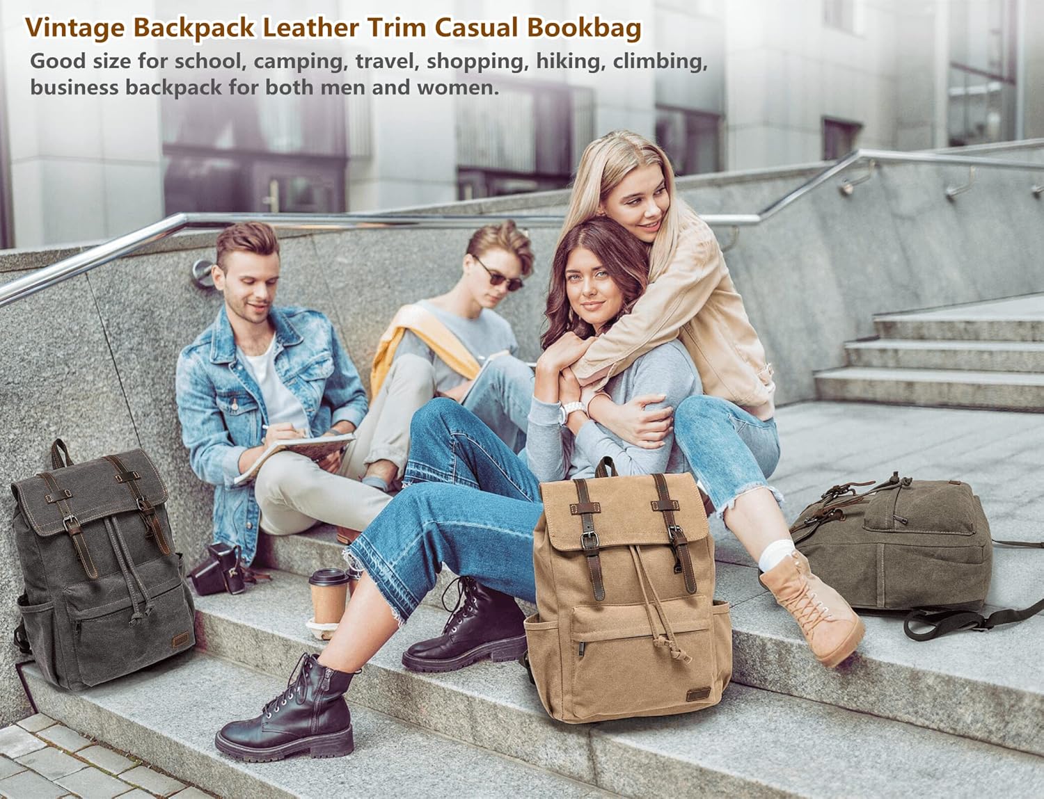 JIELV Canvas Vintage Backpack,Mens Travel Rucksack,Casual Daypack Bookbag for Laptop Work Travel Hiking(Army Green) - Image 8